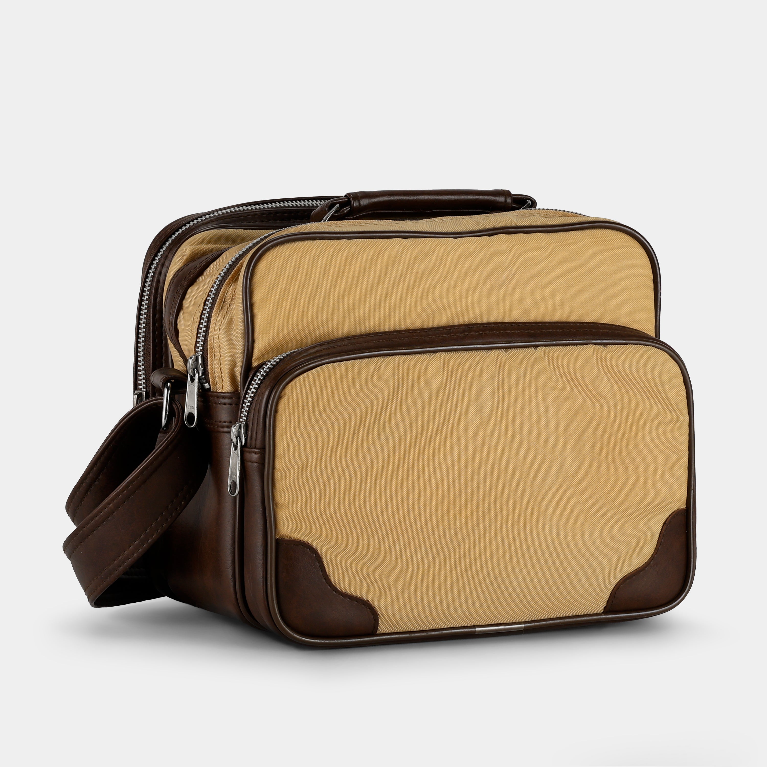 Brown and Tan Faux Leather Camera Bag