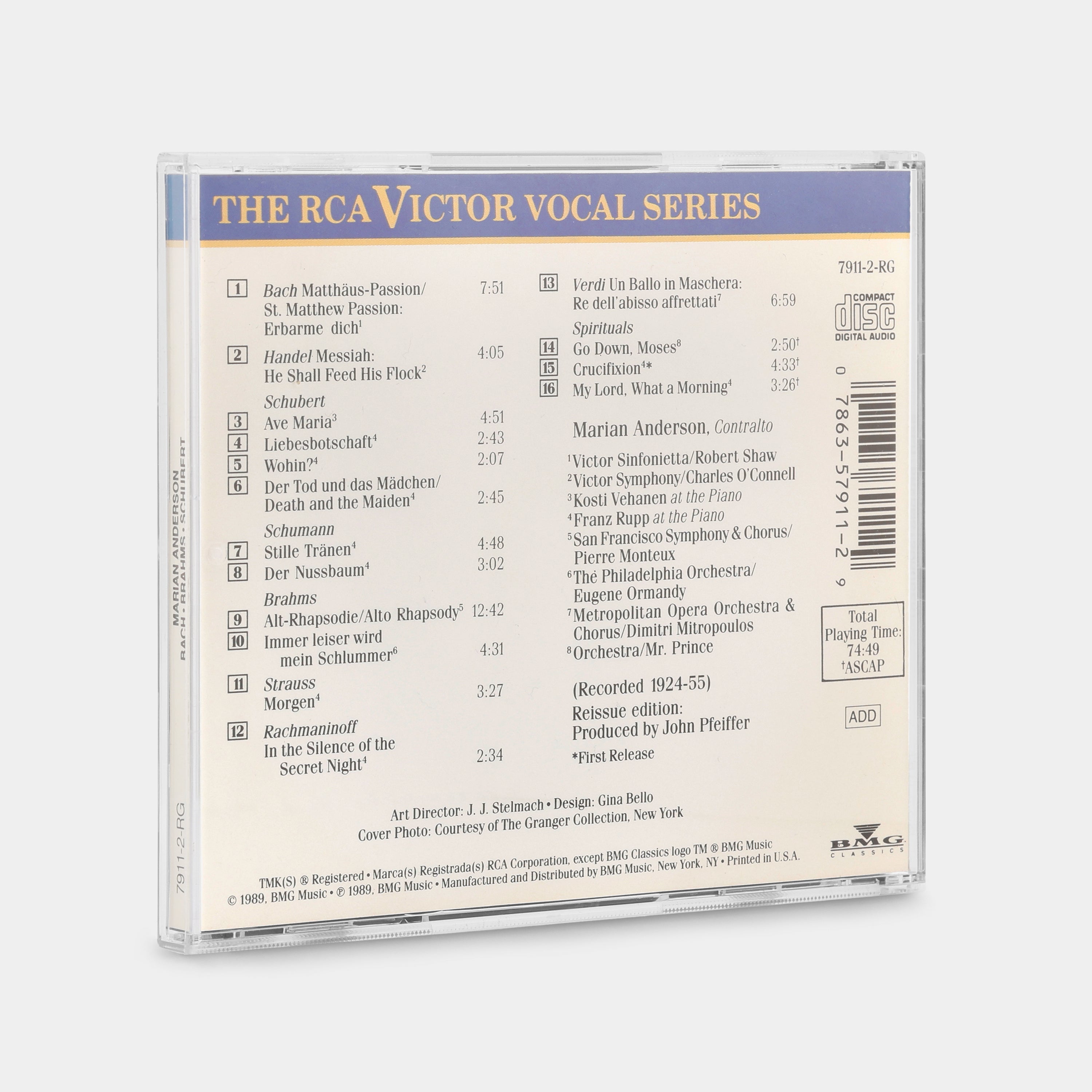 Marian Anderson - Bach Brahms Schubert CD