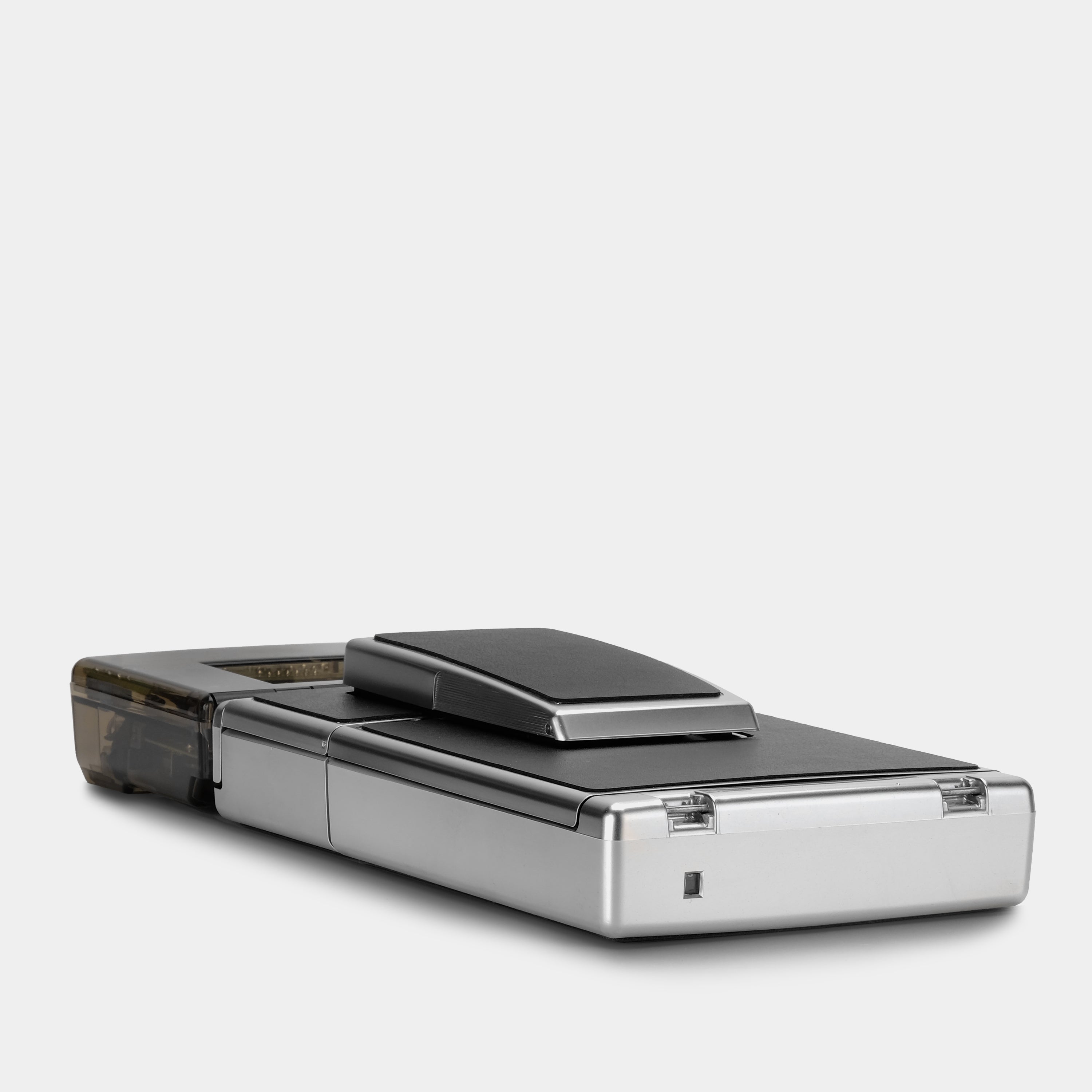 Chrome Polaroid 600 SLR 690 With Smokey Clear Flash Housing Folding Instant Film Camera