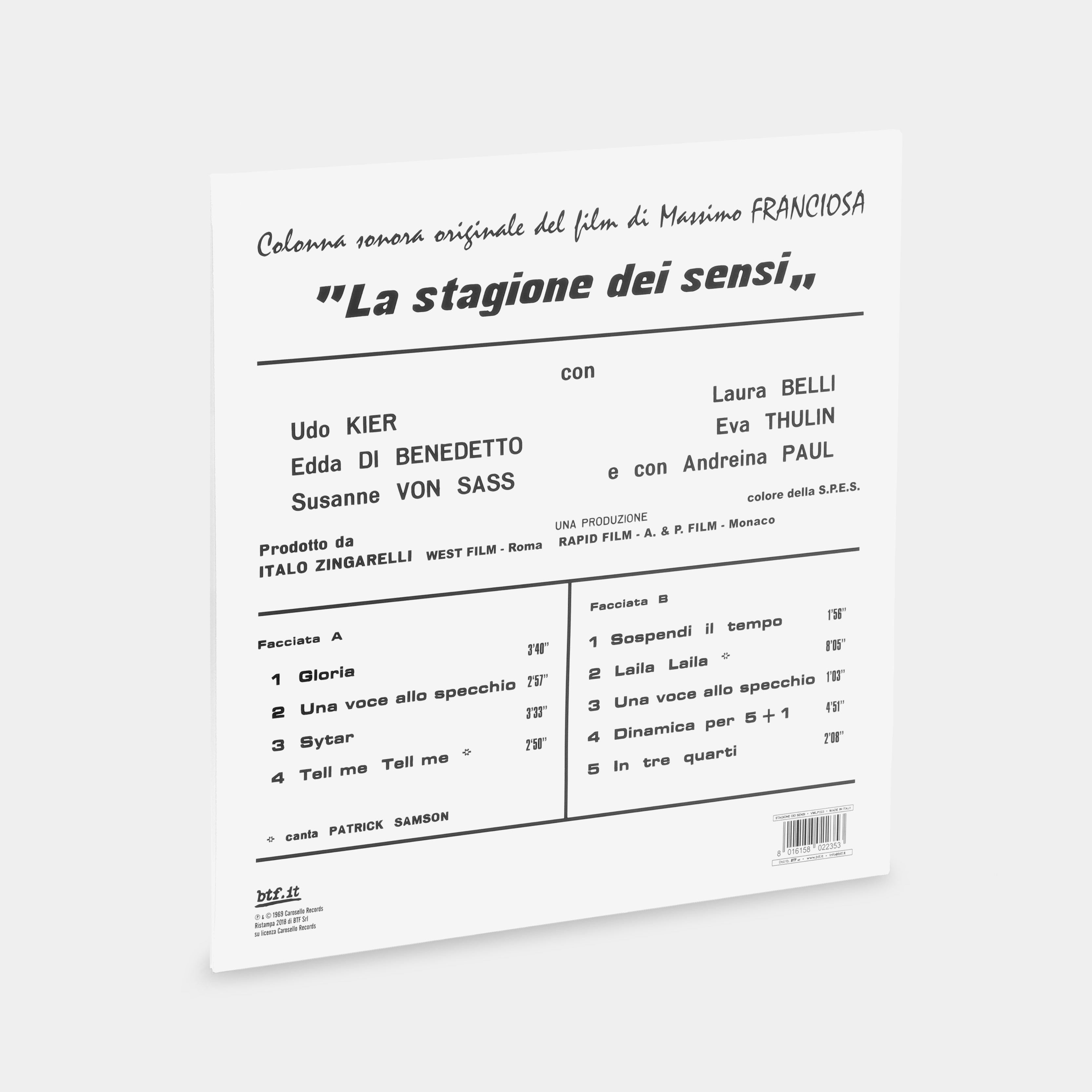 Ennio Morricone - La Stagione Dei Sensi (Colonna Sonora Originale Del Film) LP Clear Vinyl Record