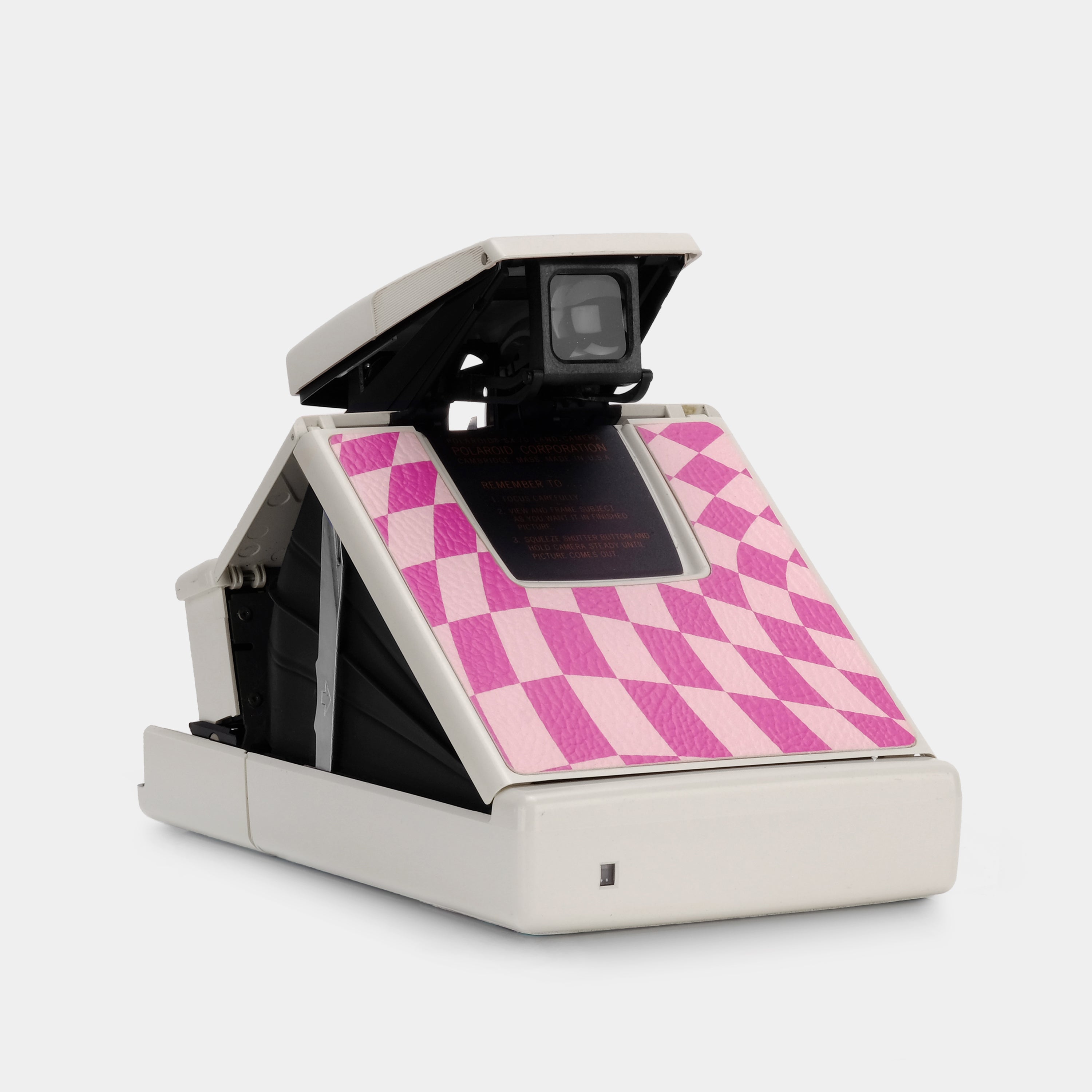 Polaroid SX-70 Model 2 Fuchsia and Pink Wave Check White Folding Instant Film Camera