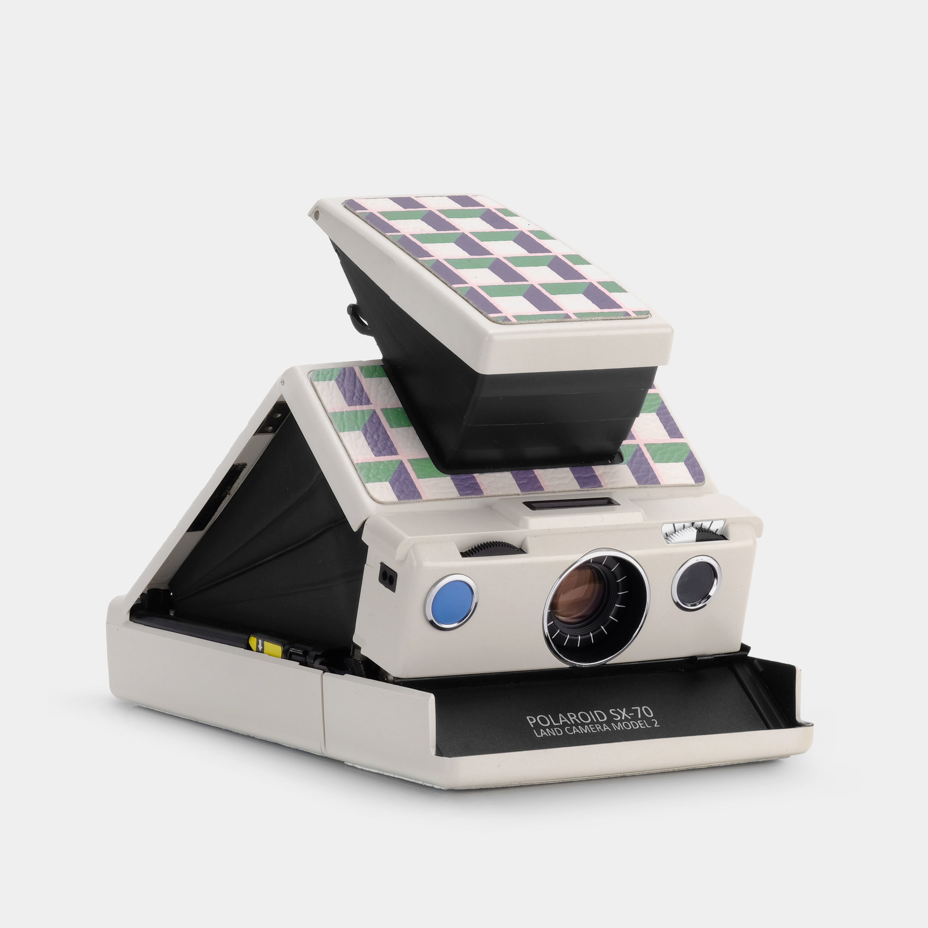 Polaroid SX-70 Model 2 Green and Beige Grid White Folding Instant Film Camera