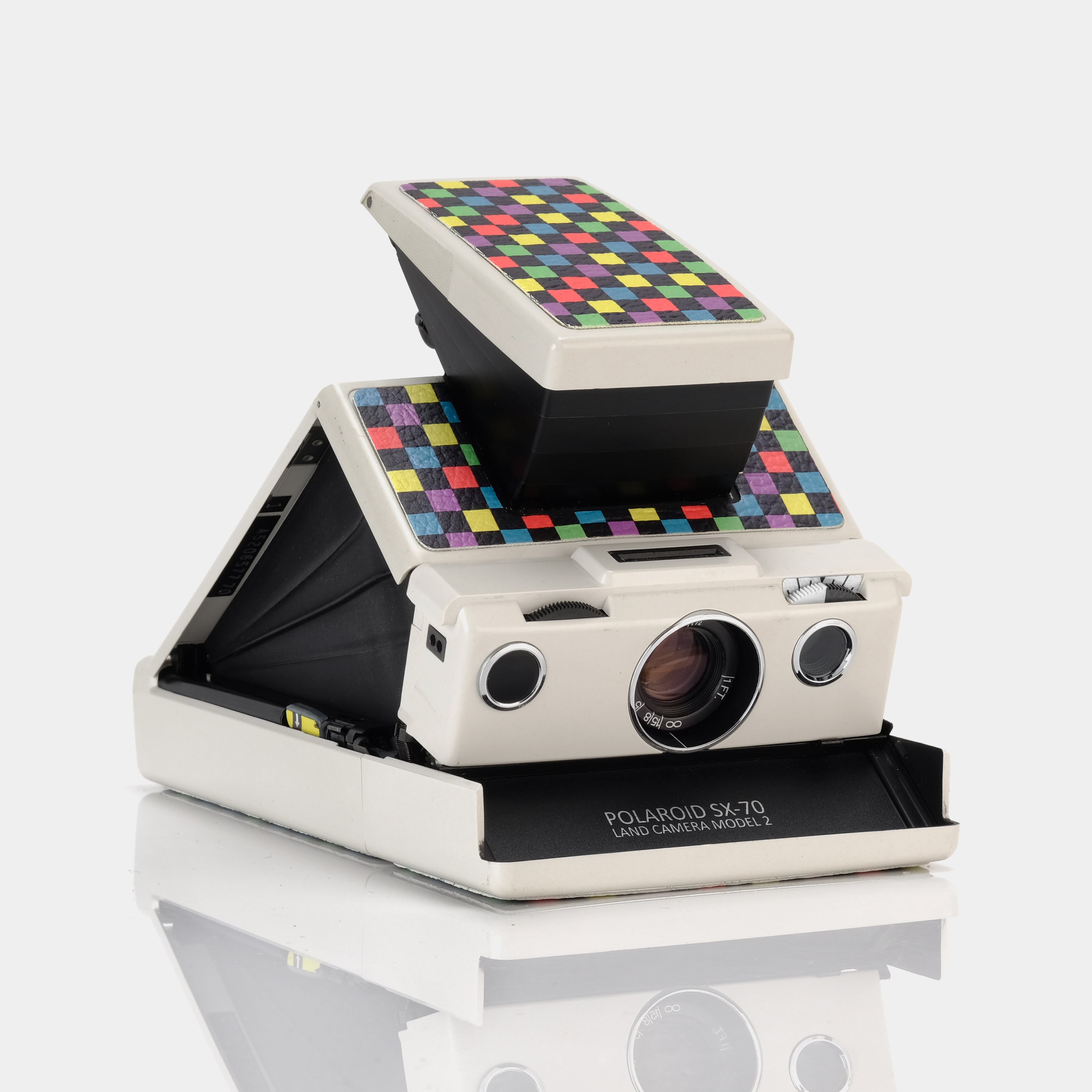 Polaroid SX-70 Model 2 White Rainbow and Black Check Folding Instant Film Camera
