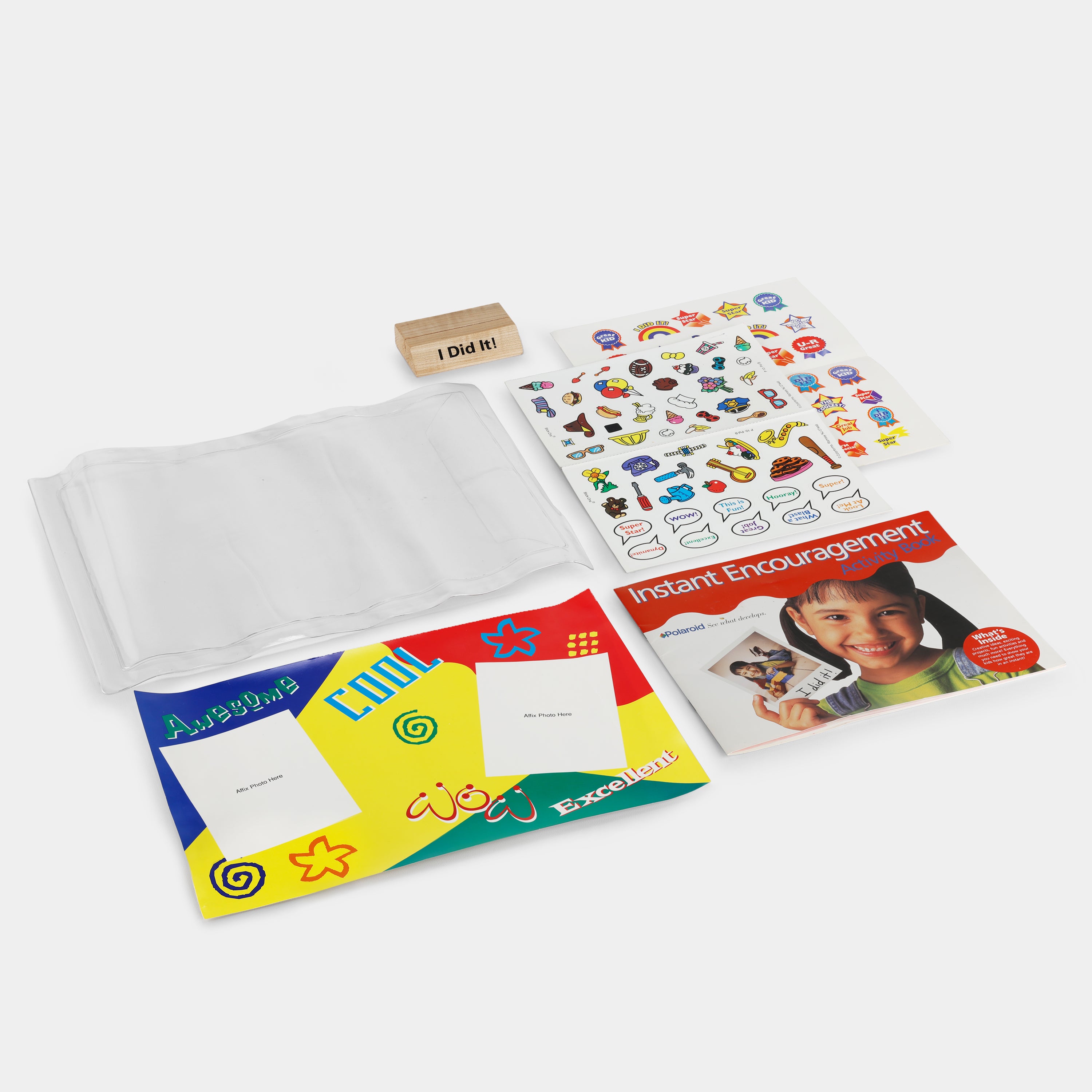 Polaroid Instant Encouragement Activity Book, "I Did It!" Photo Display Stand, and Photo Placemat Kit