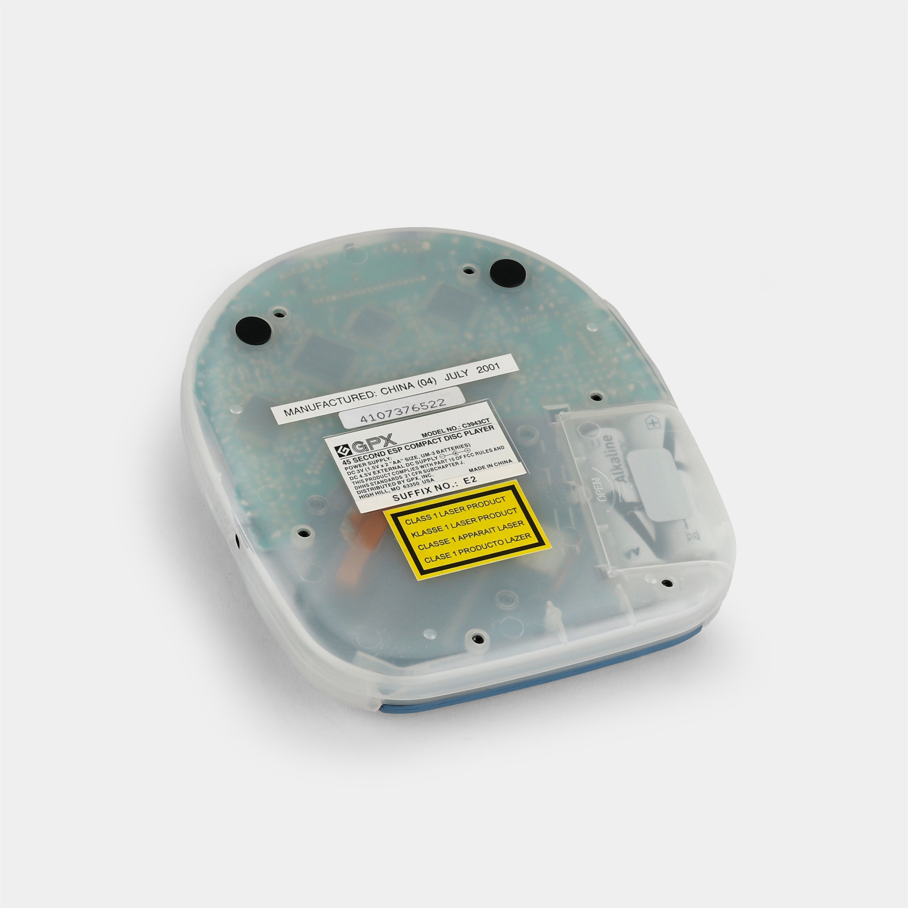 GPX C3943CT Transparent Blue Portable CD Player