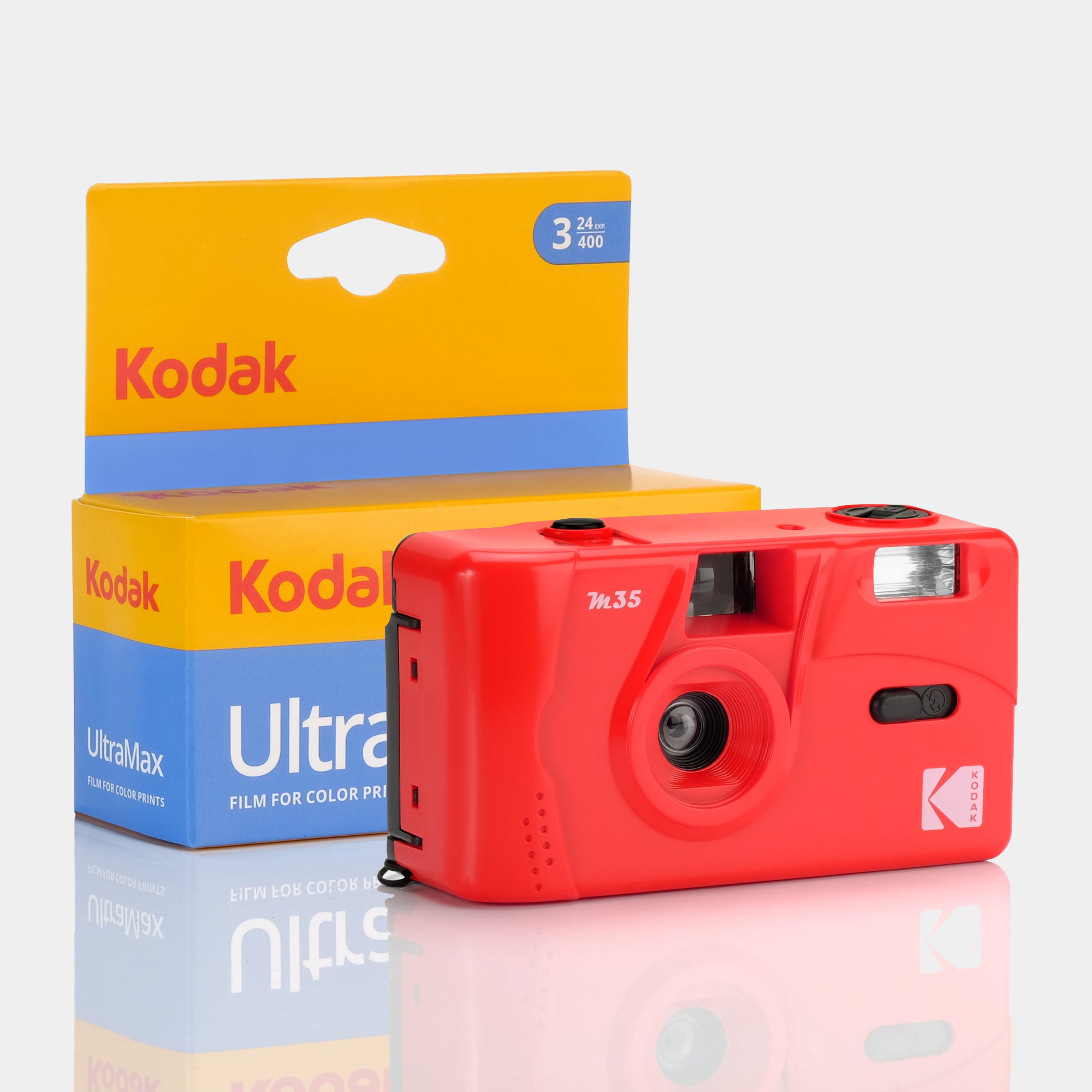 Kodak M35 Reusable 35mm Point and Shoot Red Compact Film Camera With 3-Pack Kodak UltraMax Film