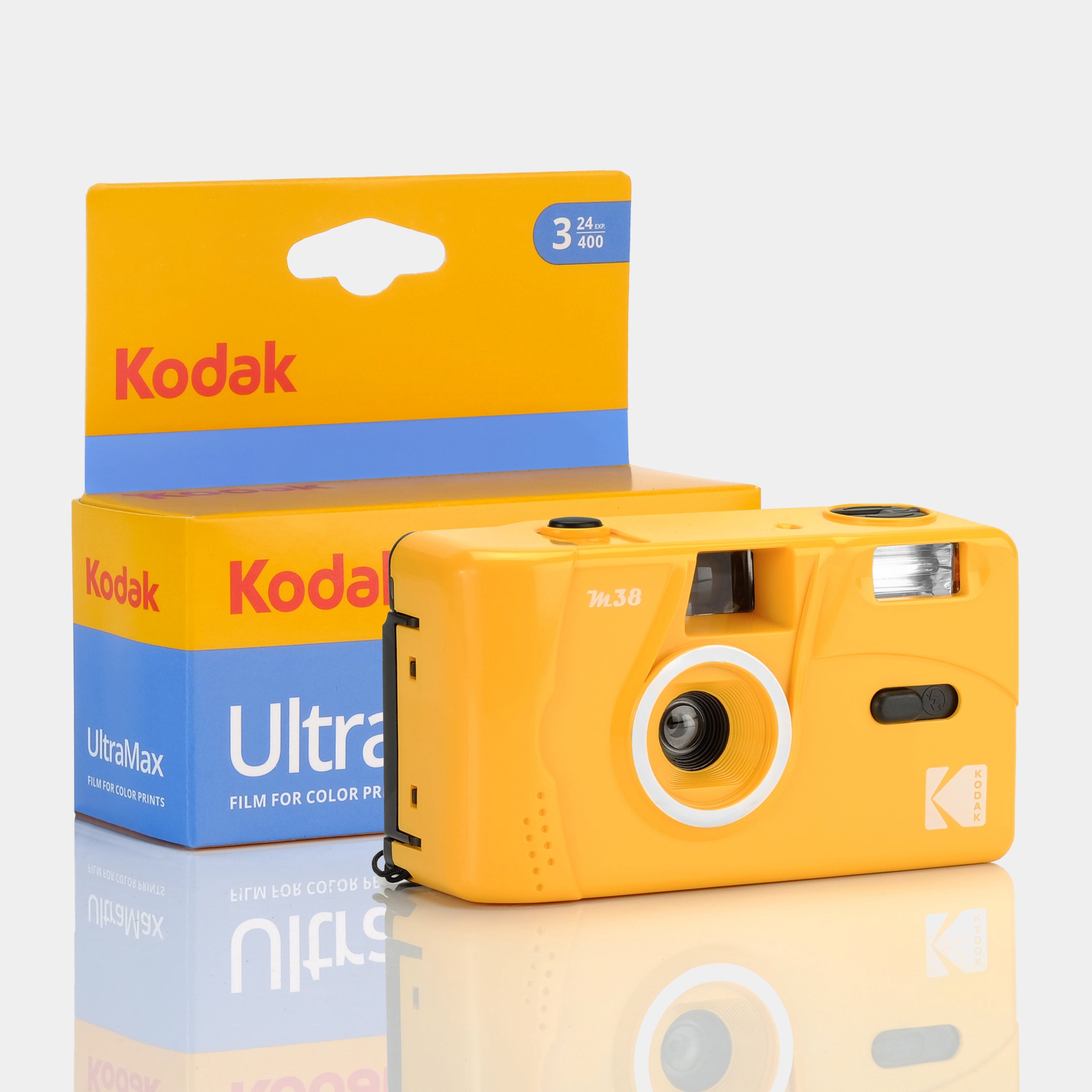 Kodak M38 Reusable 35mm Point and Shoot Yellow Compact Film Camera With 3-Pack Kodak UltraMax Film