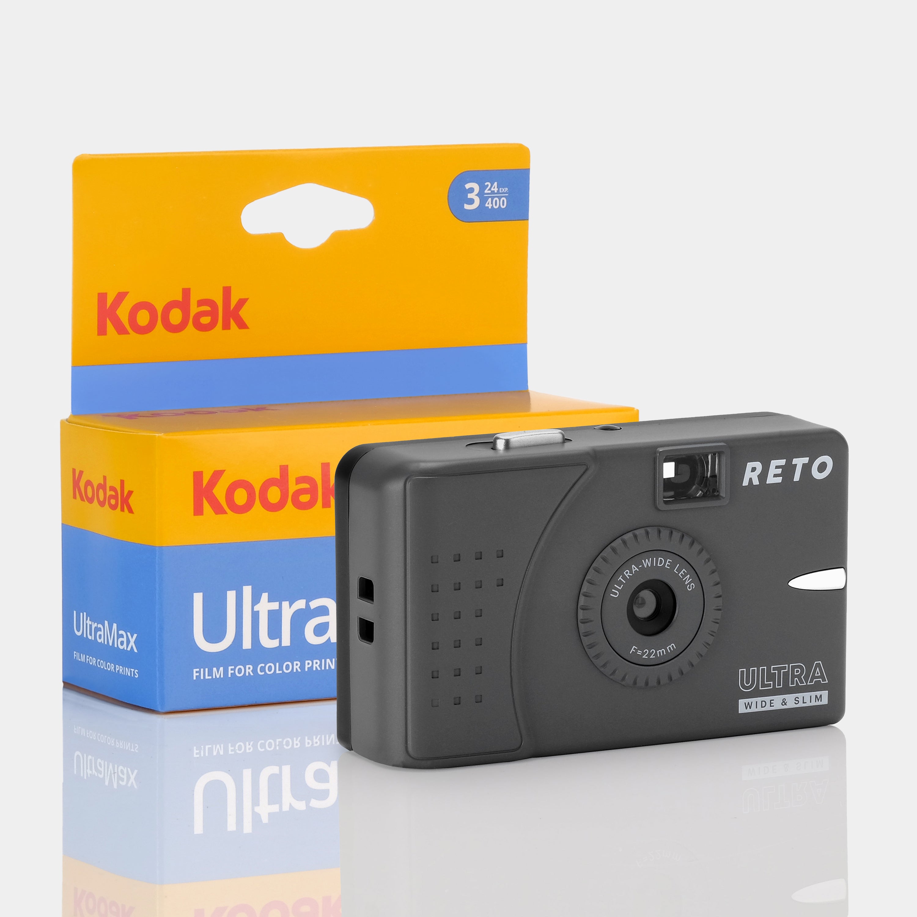 RETO Ultra Wide & Slim Charcoal 35mm Film Camera With 3-Pack Kodak UltraMax Film