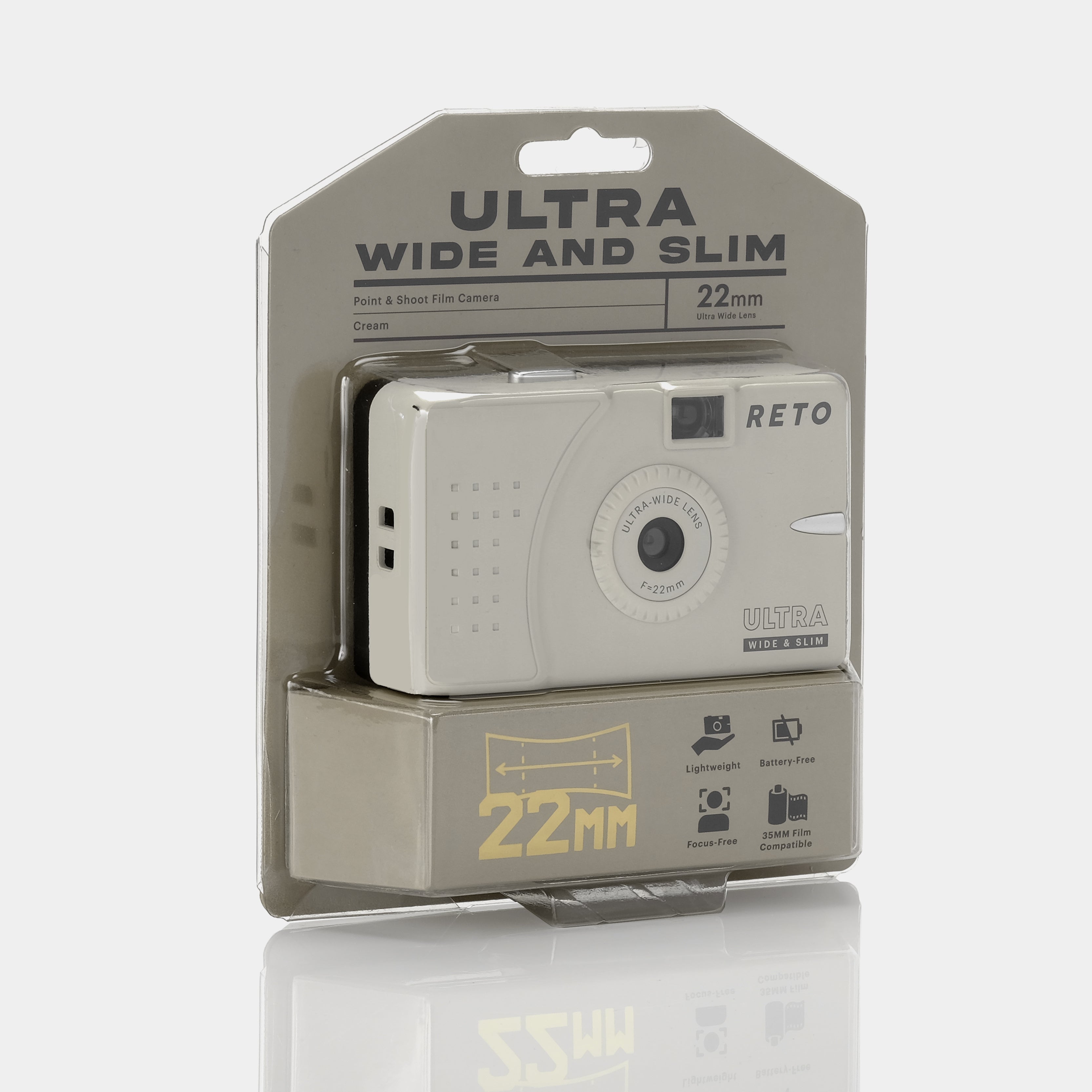 RETO Ultra Wide & Slim Cream 35mm Film Camera With 3-Pack Kodak UltraMax Film