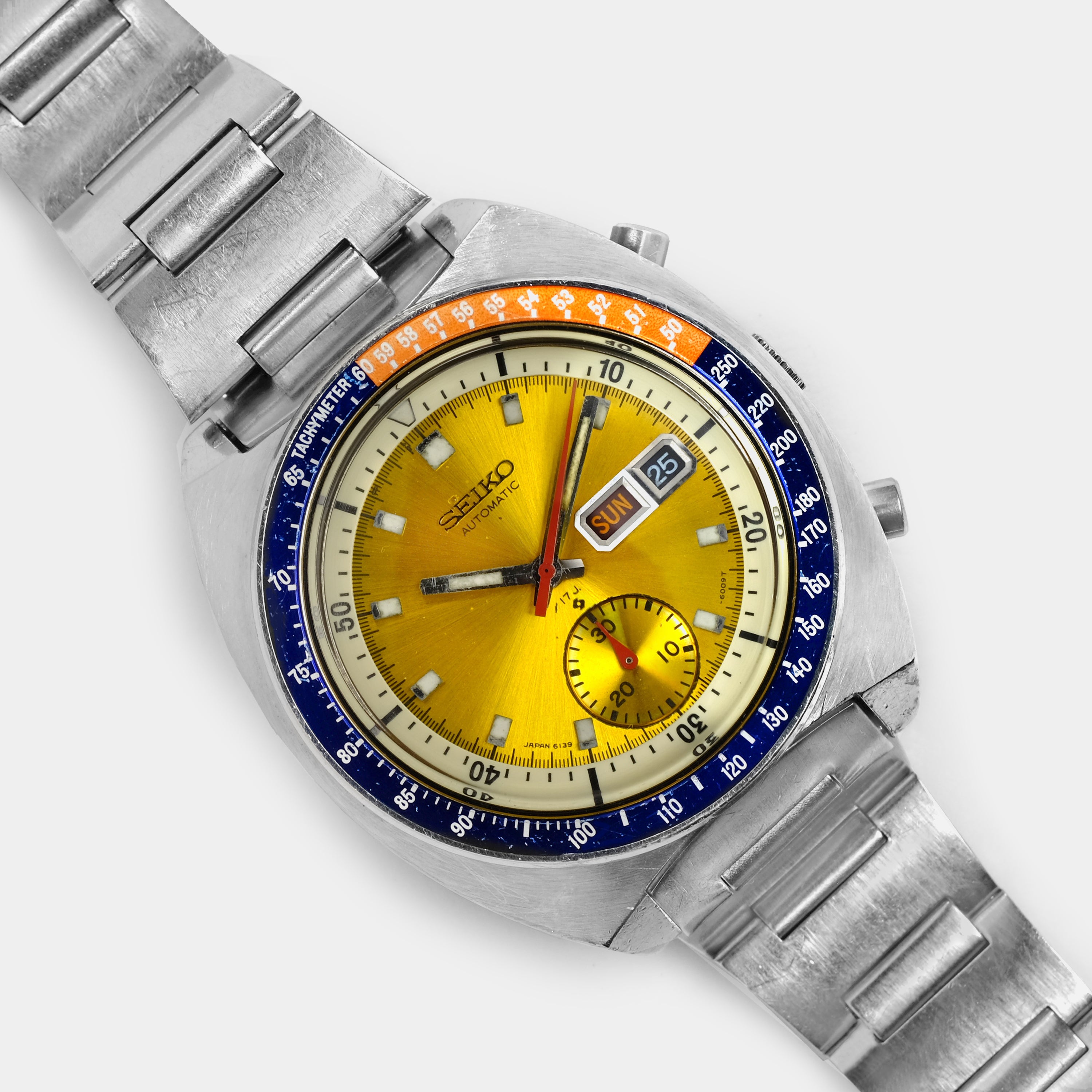 Seiko 'Pogue" Automatic Chronograph ref. 6139-6005 (Yellow Dial) Circa July 1975 Wristwatch