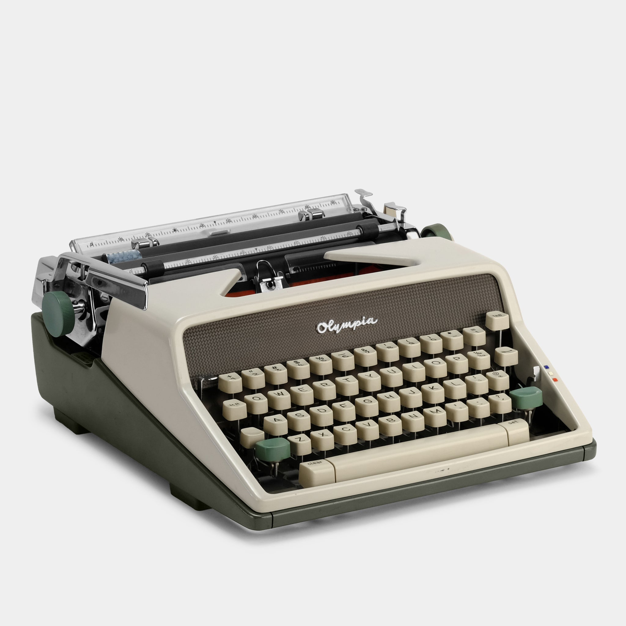 Olympia Beige and Green Manual Cursive Typewriter and Case