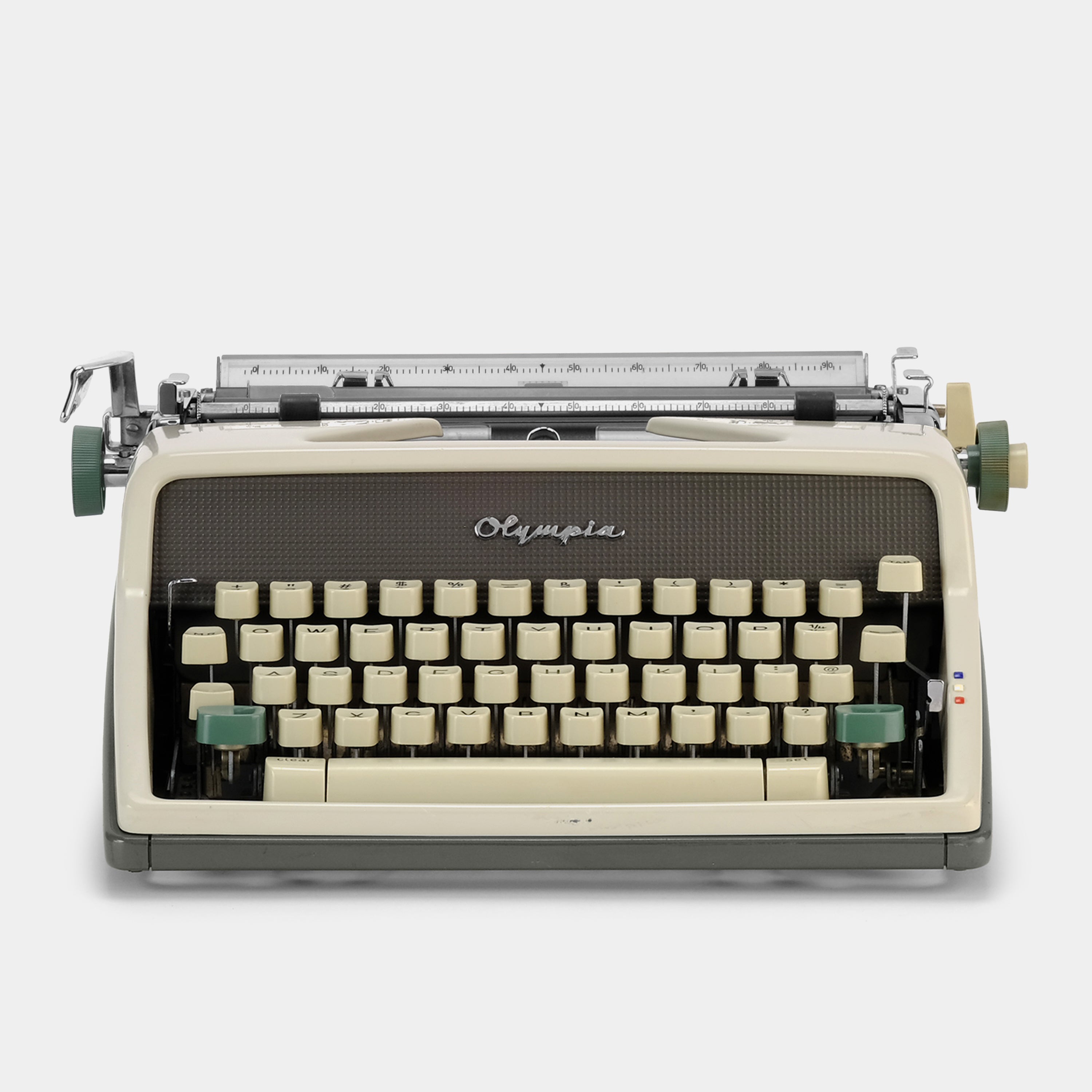 Olympia Beige and Green Manual Cursive Typewriter and Case