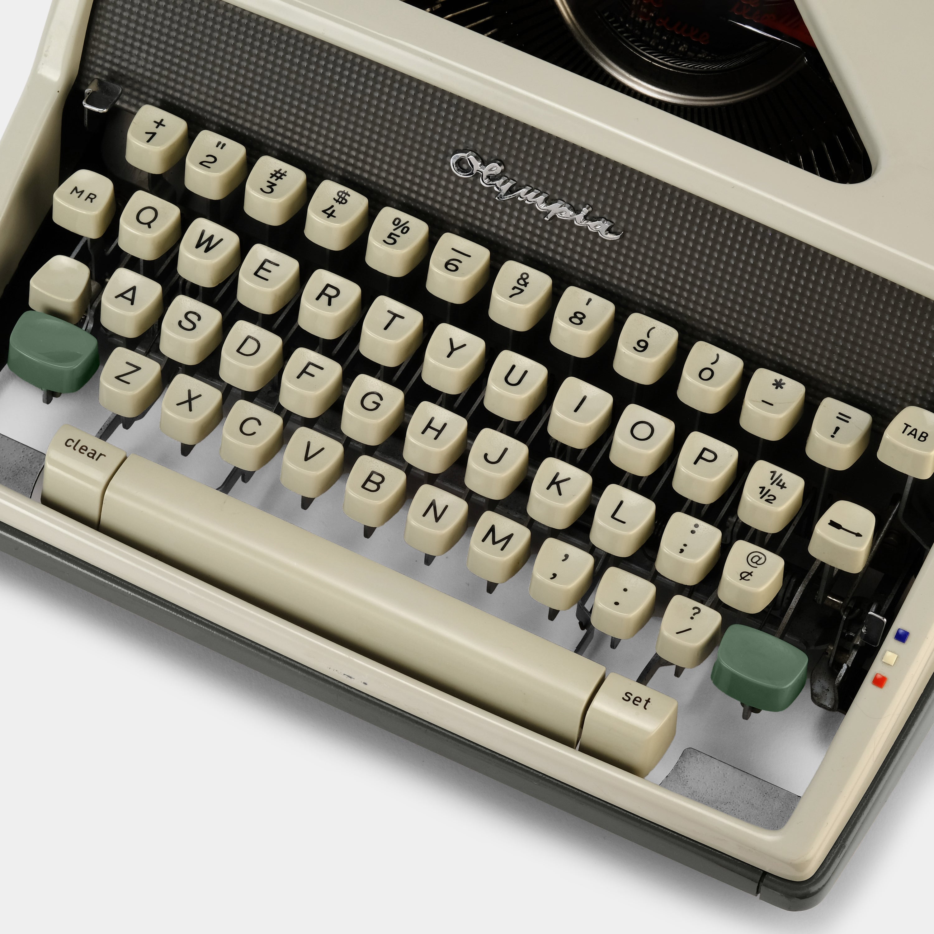 Olympia Beige and Green Manual Cursive Typewriter and Case