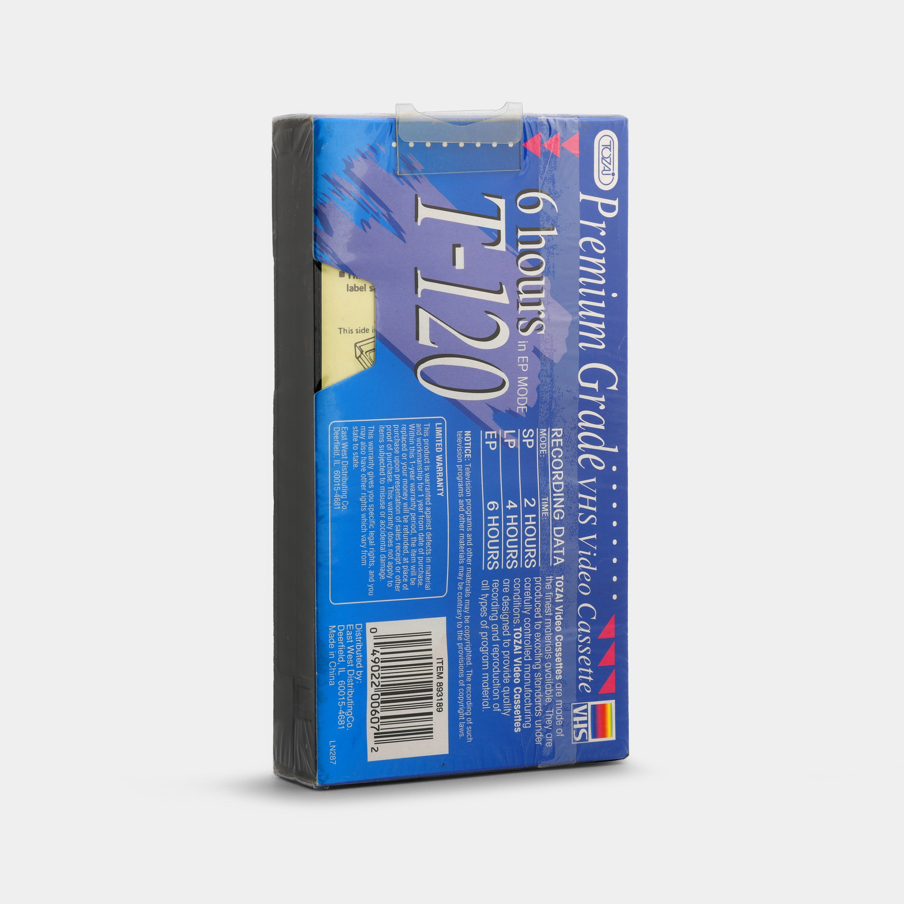 Tozai Premium Grade 6 Hours T-120 Blank Recordable VHS Tape