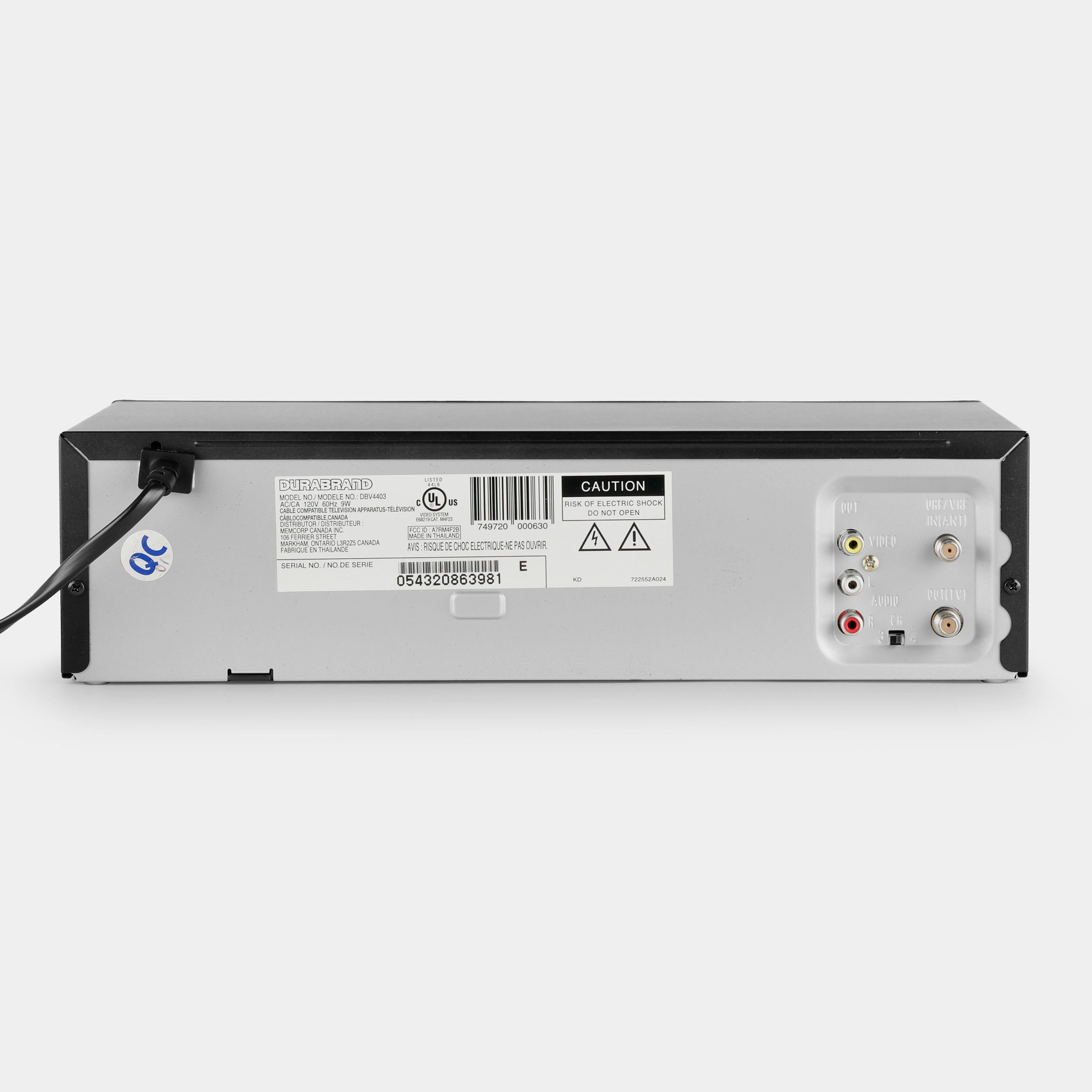 Durabrand DBV4403 VCR VHS Player