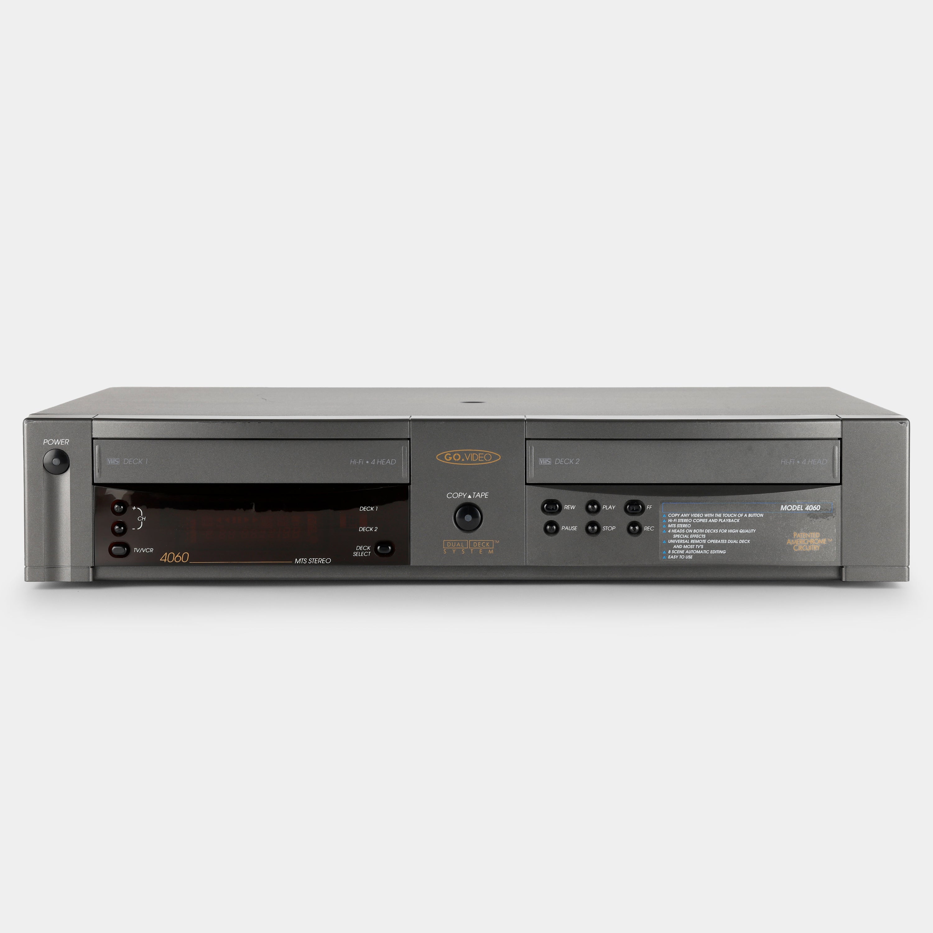 Go Video GV-4060 Dual-Deck VCR VHS Player and Recorder
