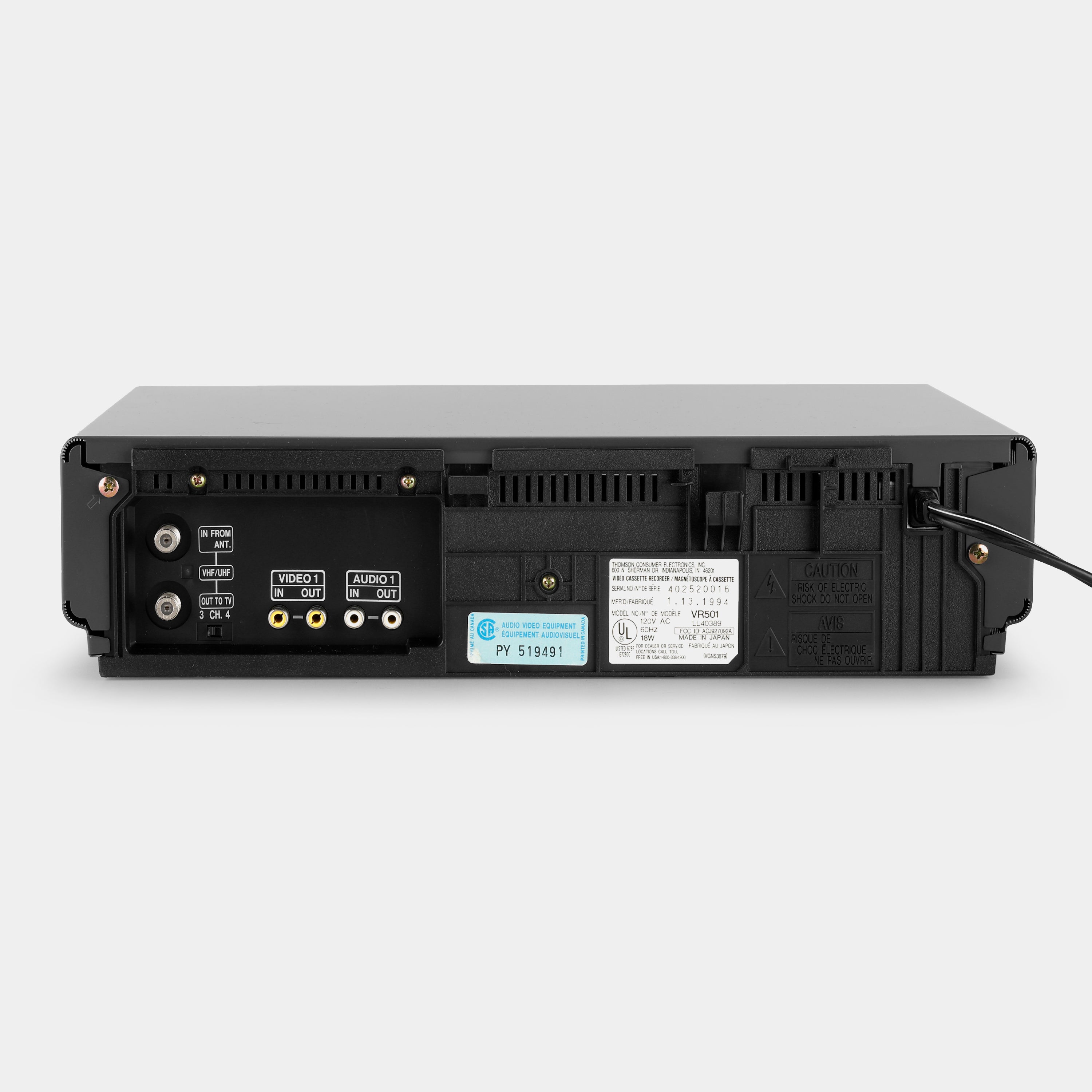 RCA VR501 VCR VHS Player