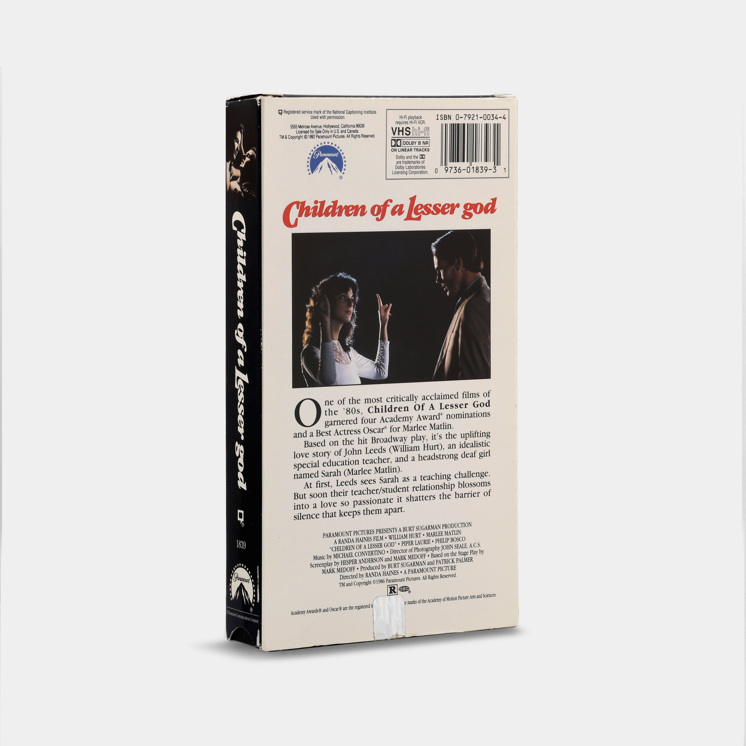Children of a Lesser God VHS Tape