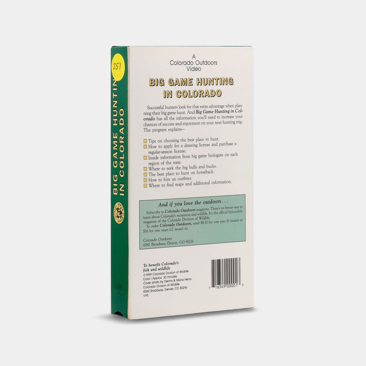Big Game Hunting in Colorado VHS Tape
