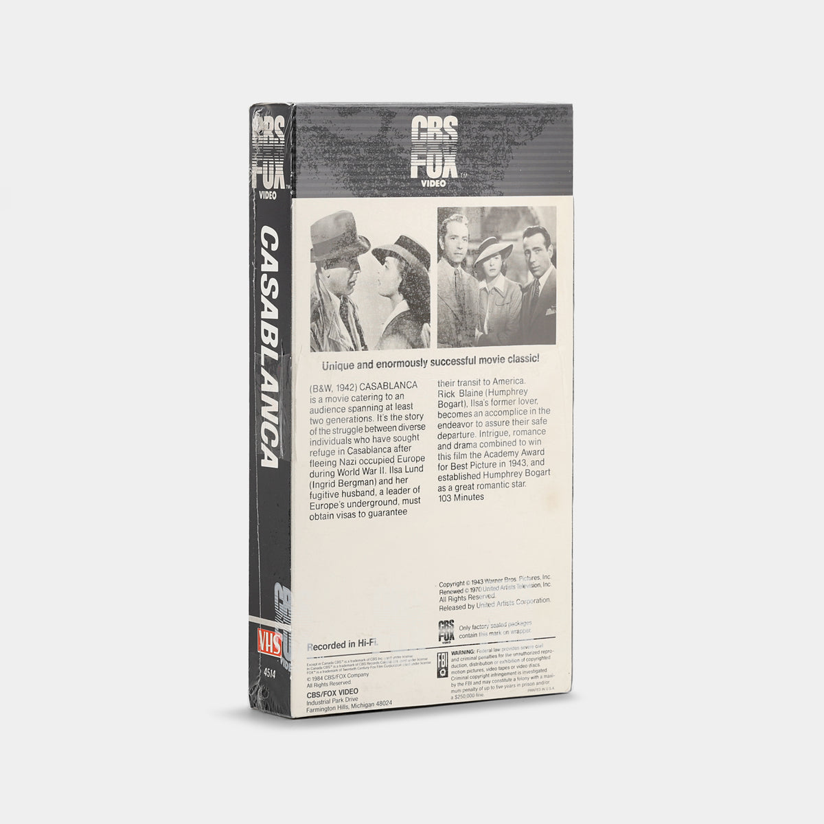 Casablanca (CBS/Fox Video) (Sealed) VHS Tape
