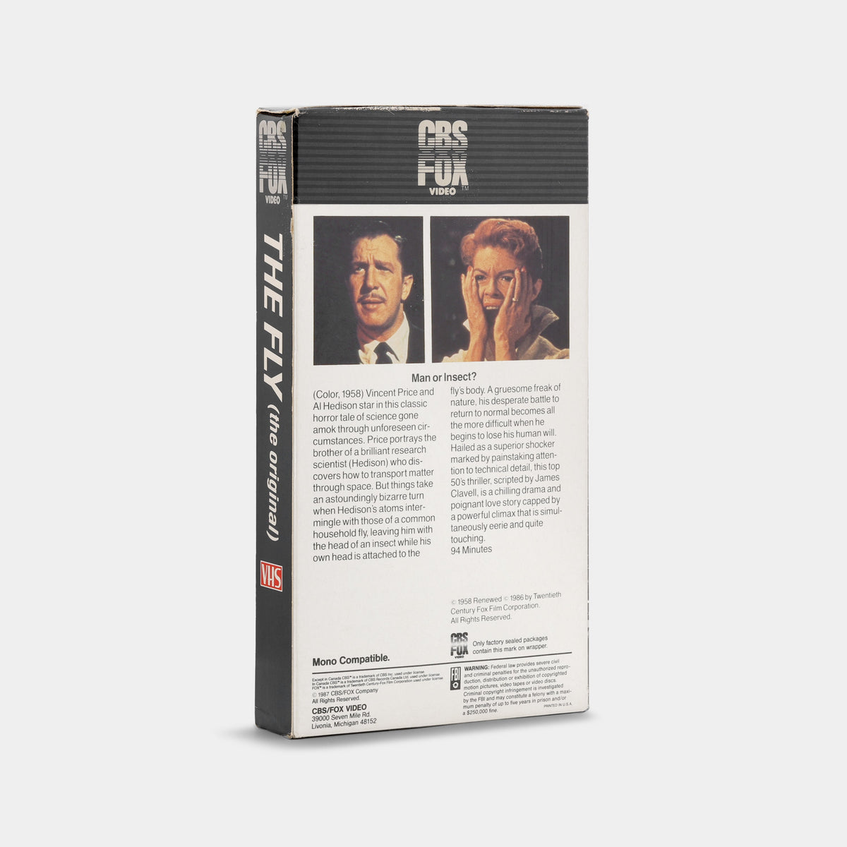 The Fly (CBS/Fox Video) VHS Tape