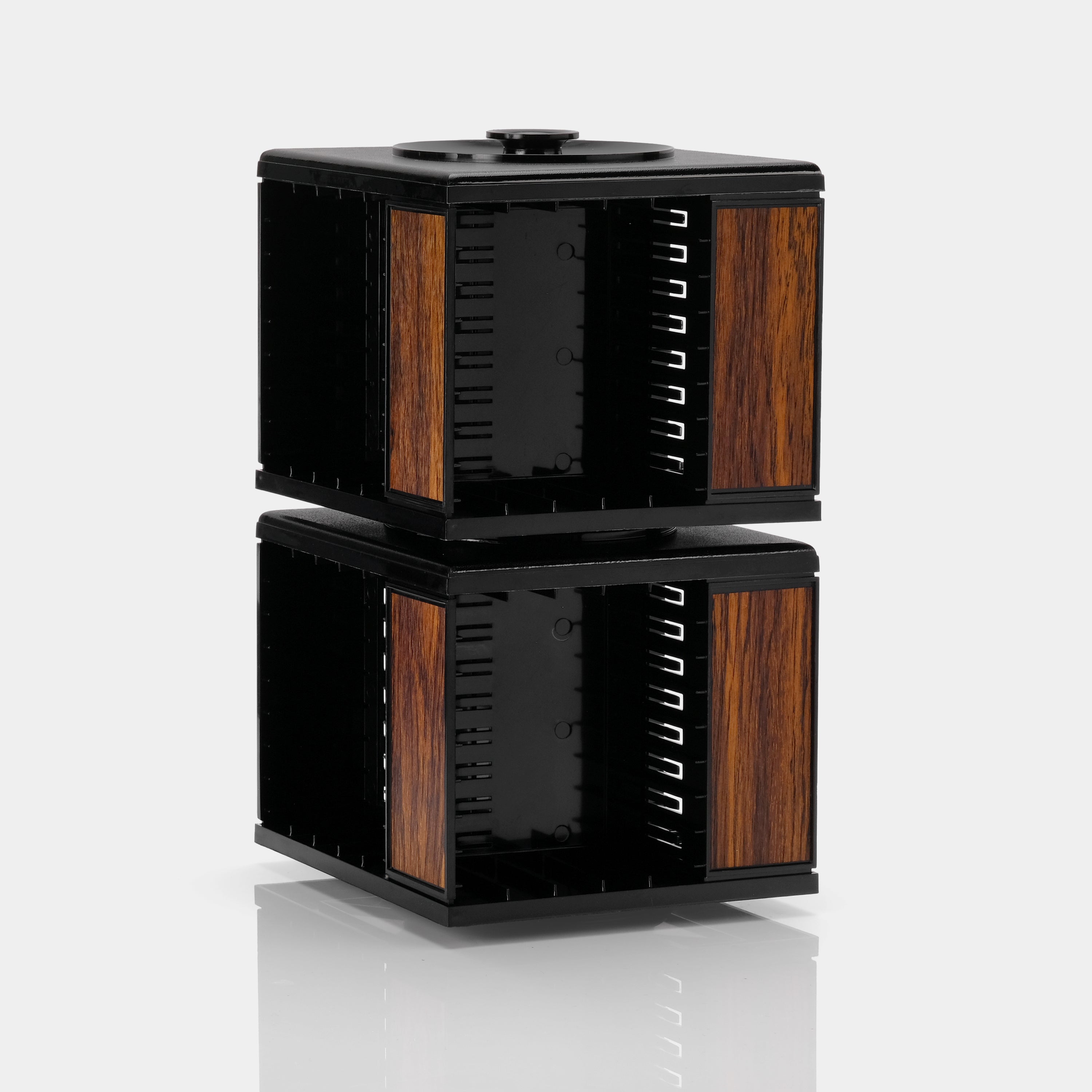 Black with Brown Wood Plastic Stacking Rotating Cassette Storage Display (Set of 2)