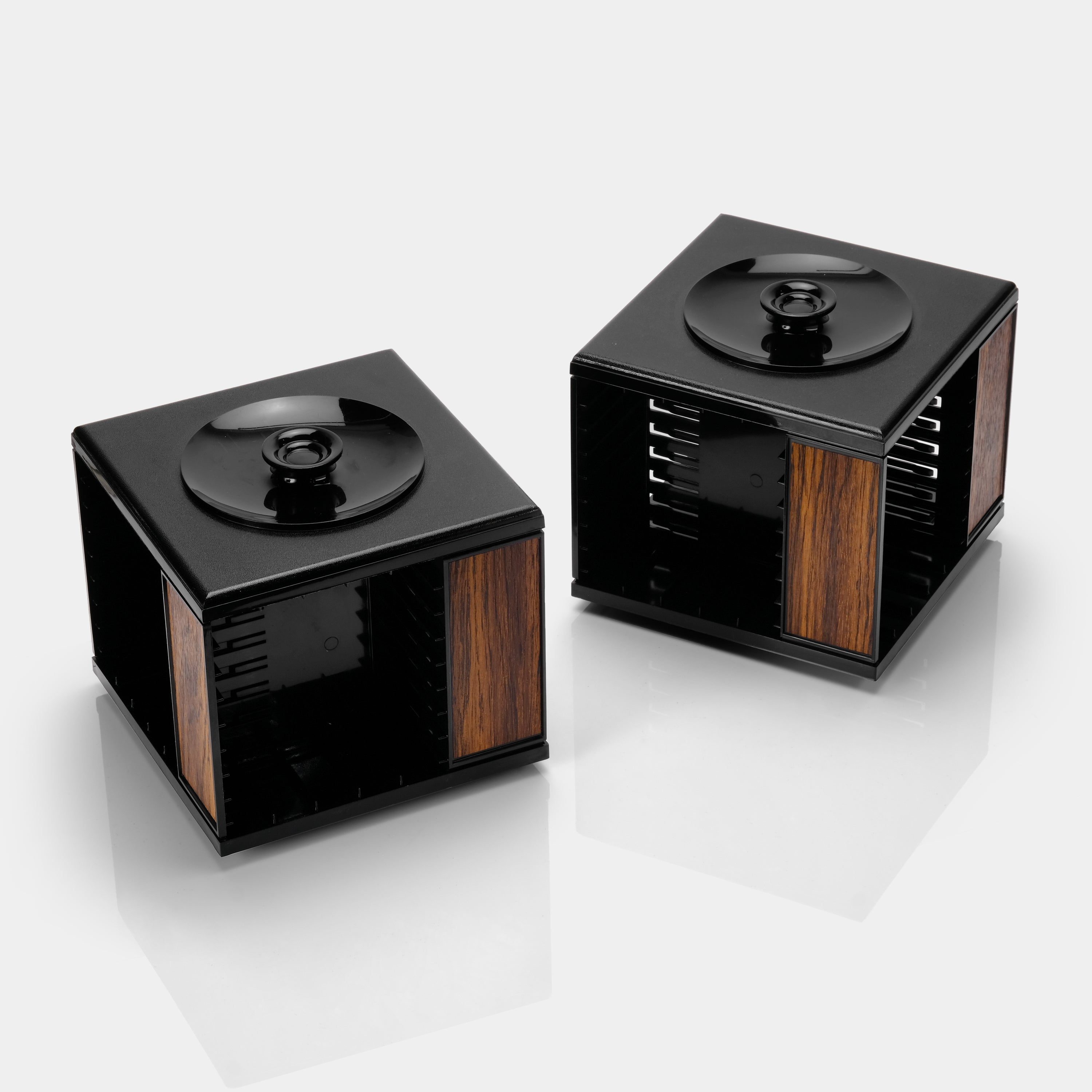 Black with Brown Wood Plastic Stacking Rotating Cassette Storage Display (Set of 2)