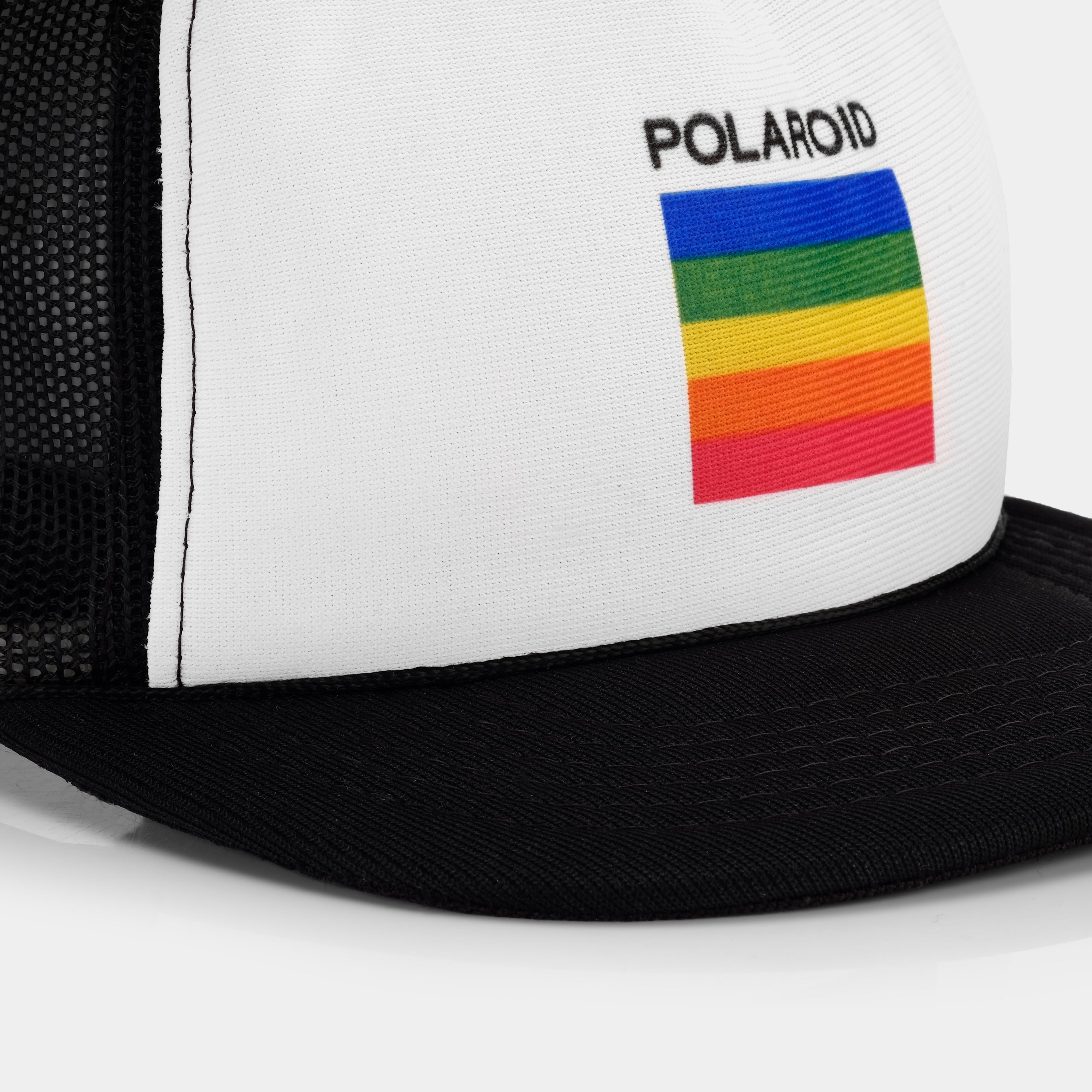 Vintage Polaroid Rainbow Logo Black and White Cap