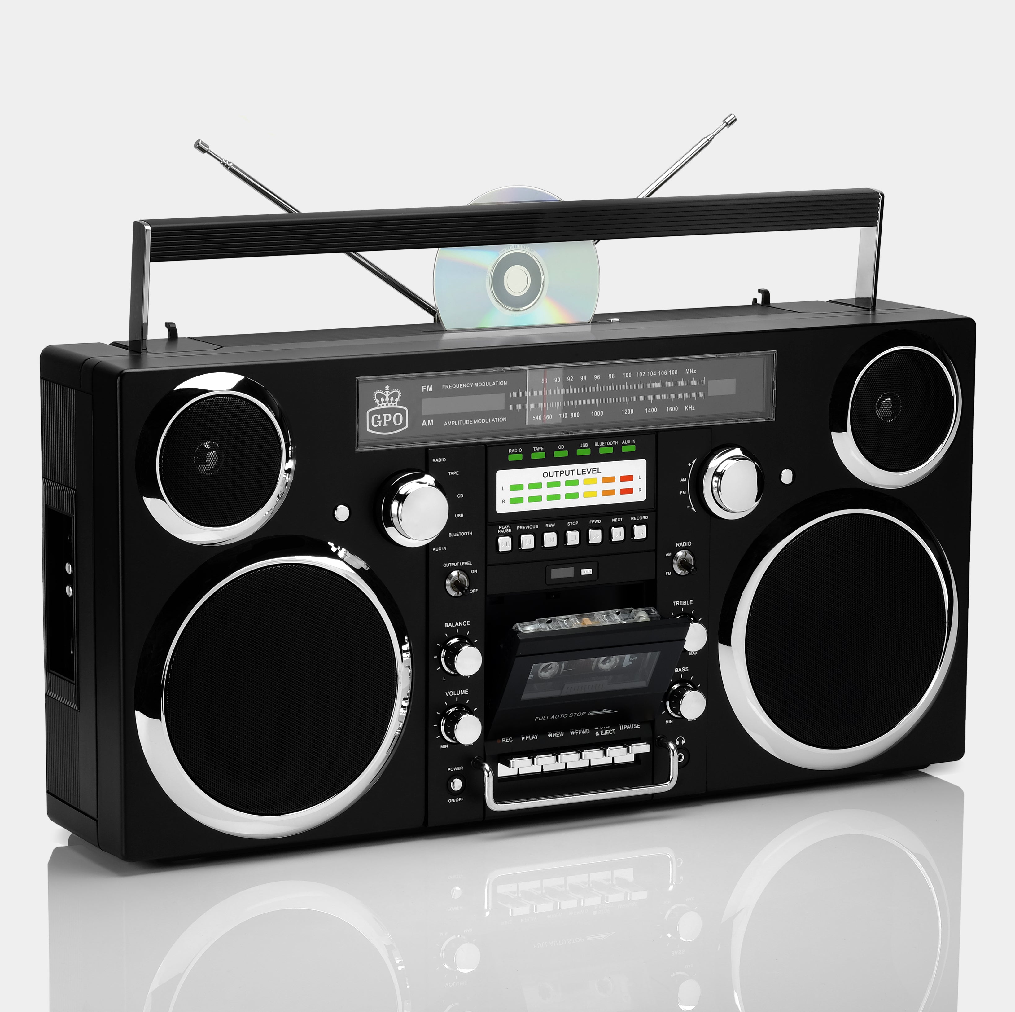 GPO Brooklyn Bluetooth Boombox Stereo Black Cassette and CD Player