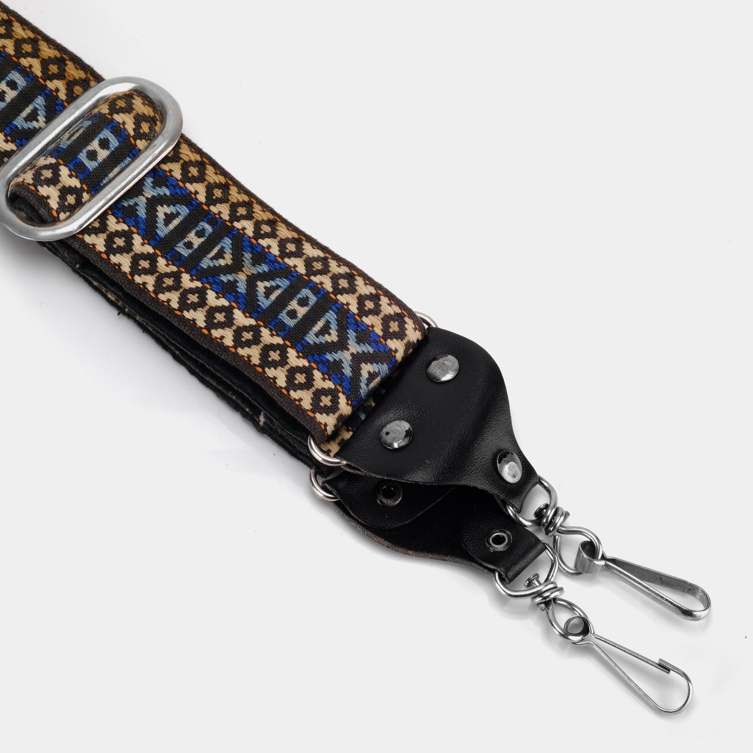 Brown, Beige and Blue Patterned Hippie Camera Strap