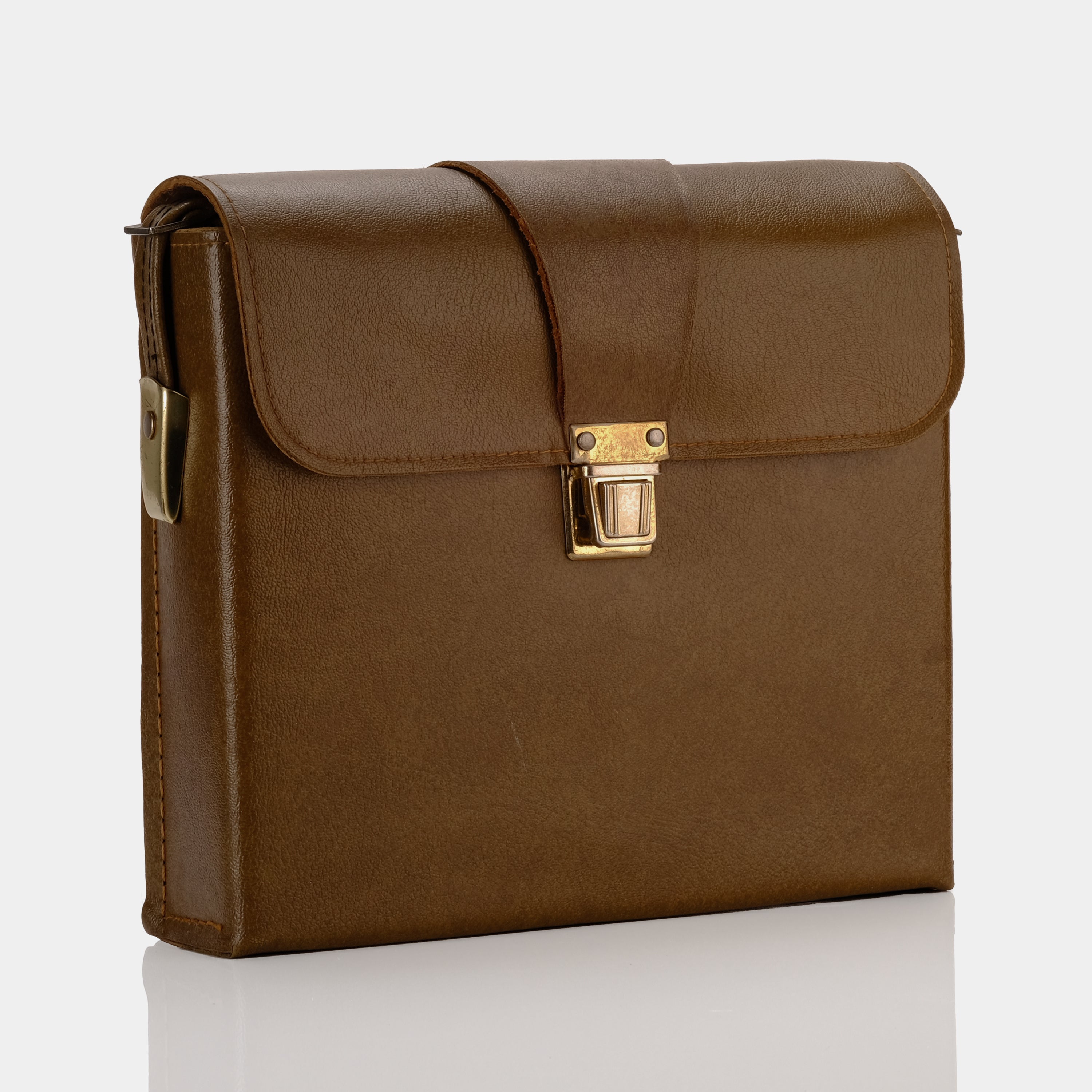 Brown Vegan Leather Folding Camera Bag With Adjustable Strap