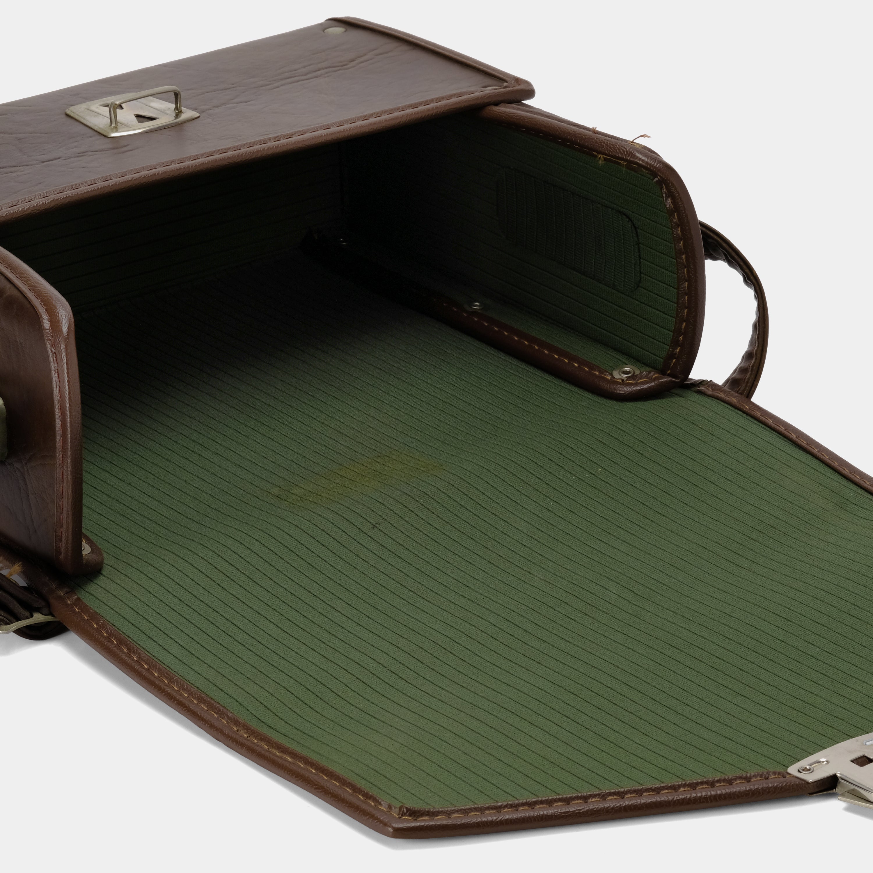 Brown Leather Folding Camera Bag with Green Interior