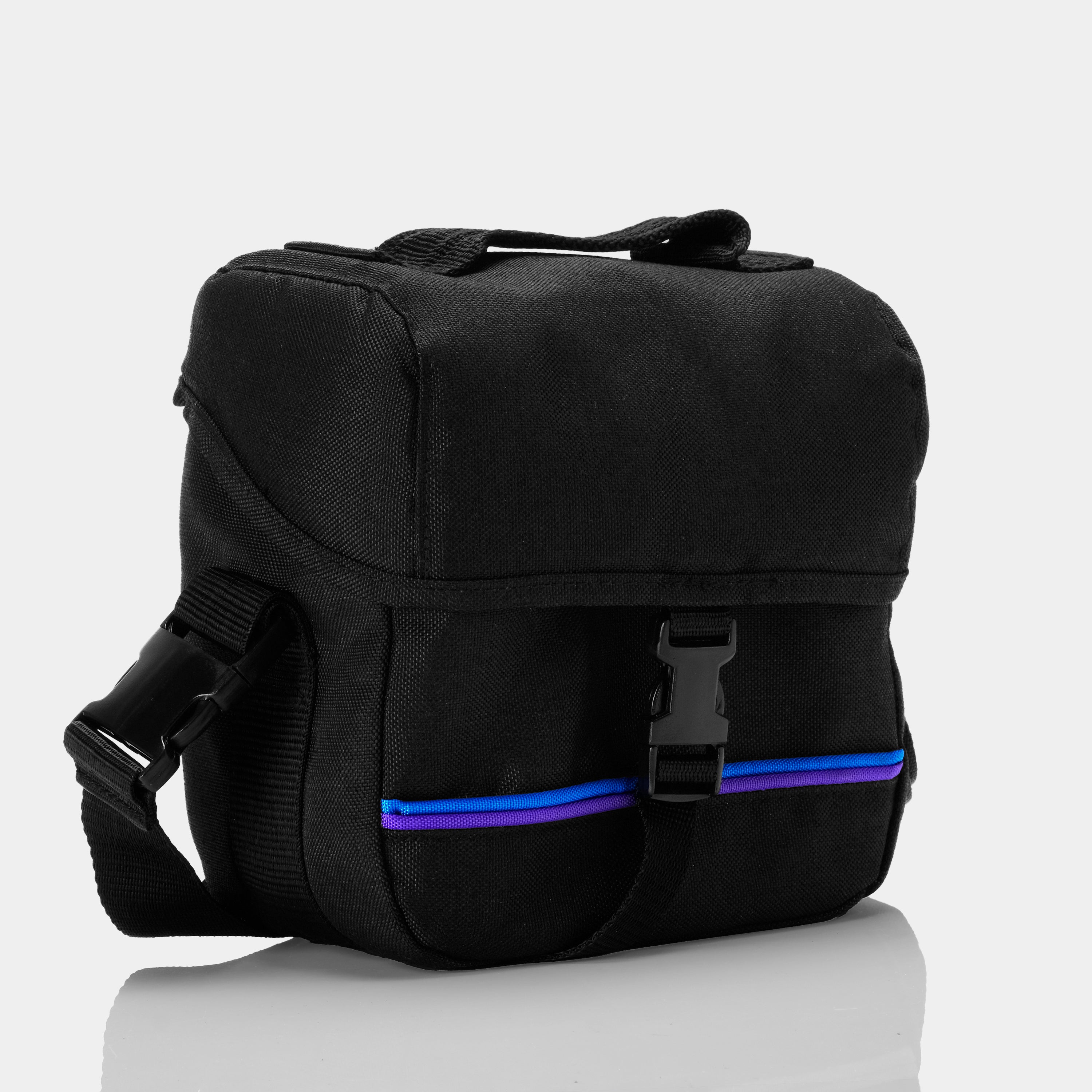 Black Camera Bag with Blue and Purple Stripe