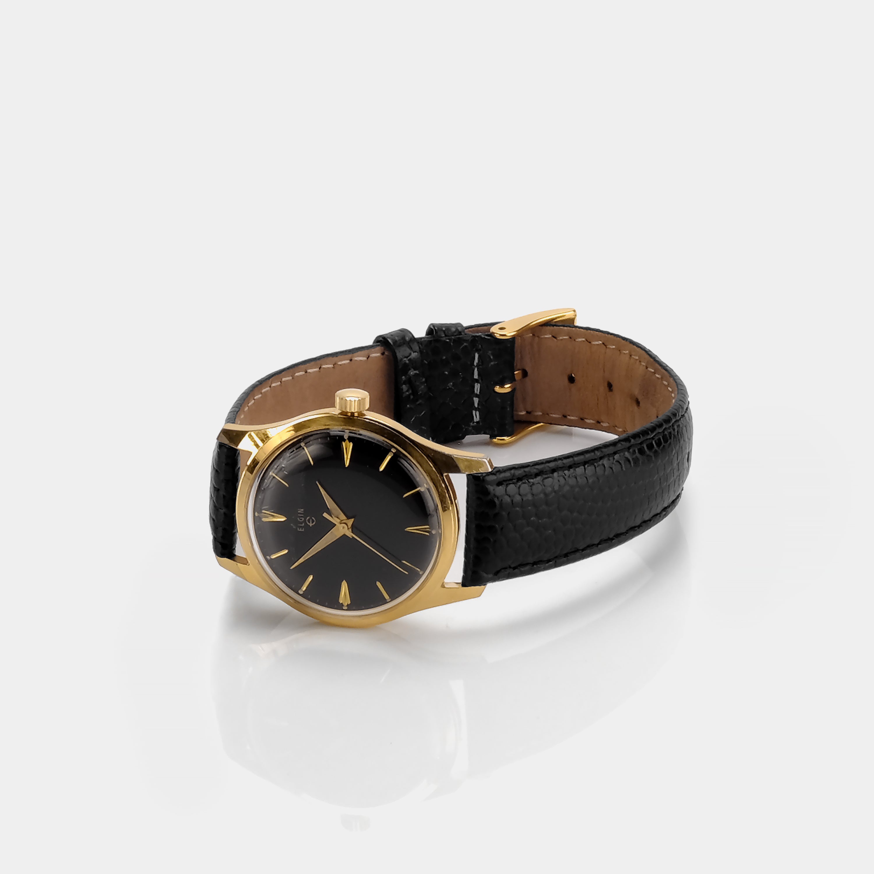 Elgin Manual-Wind Ref. 6966 Glossy Black Dial 1960s Wristwatch