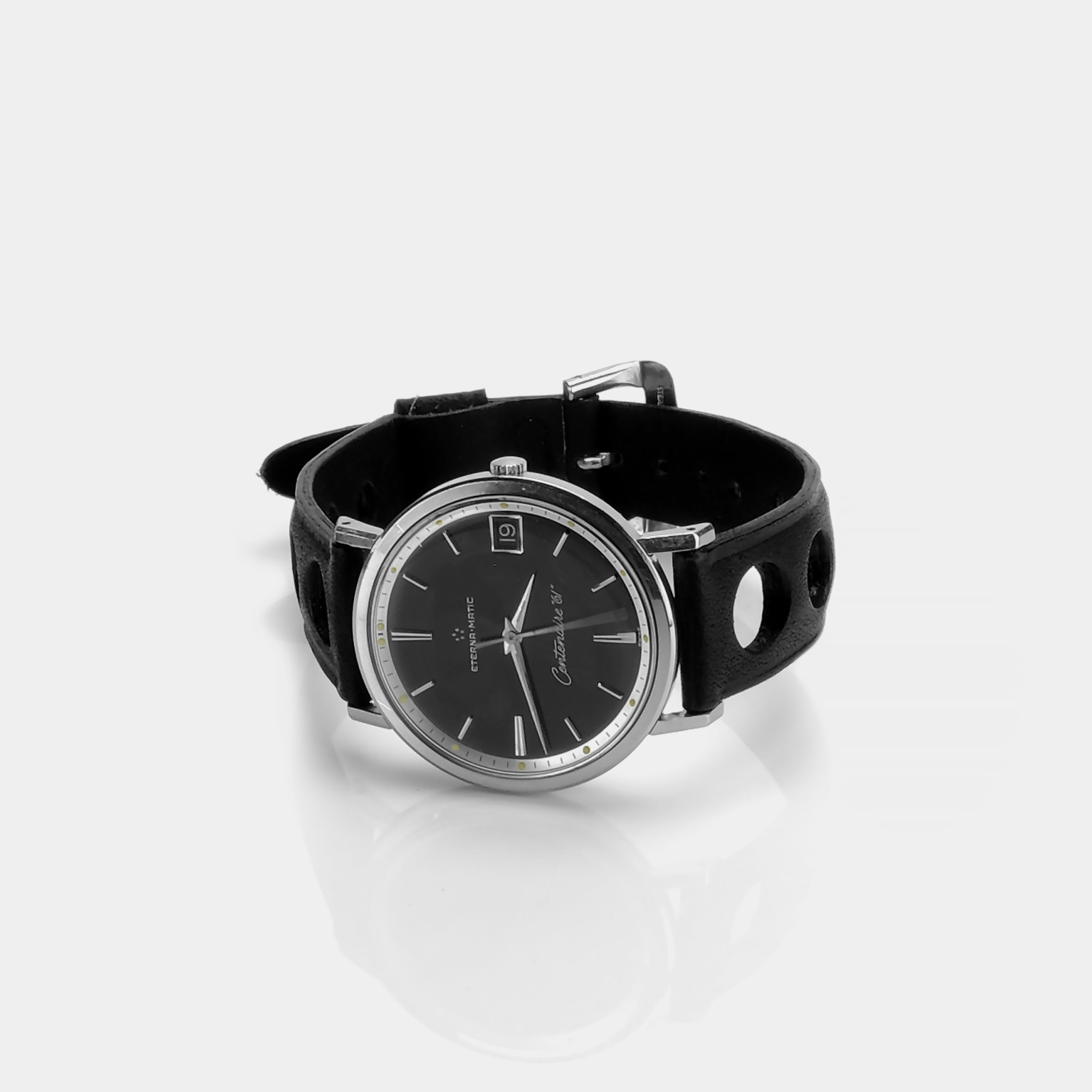 Eterna-Matic Centenaire "61" ref. 106 IVT Glossy Black "Mirror" Dial Circa 1963 Wristwatch