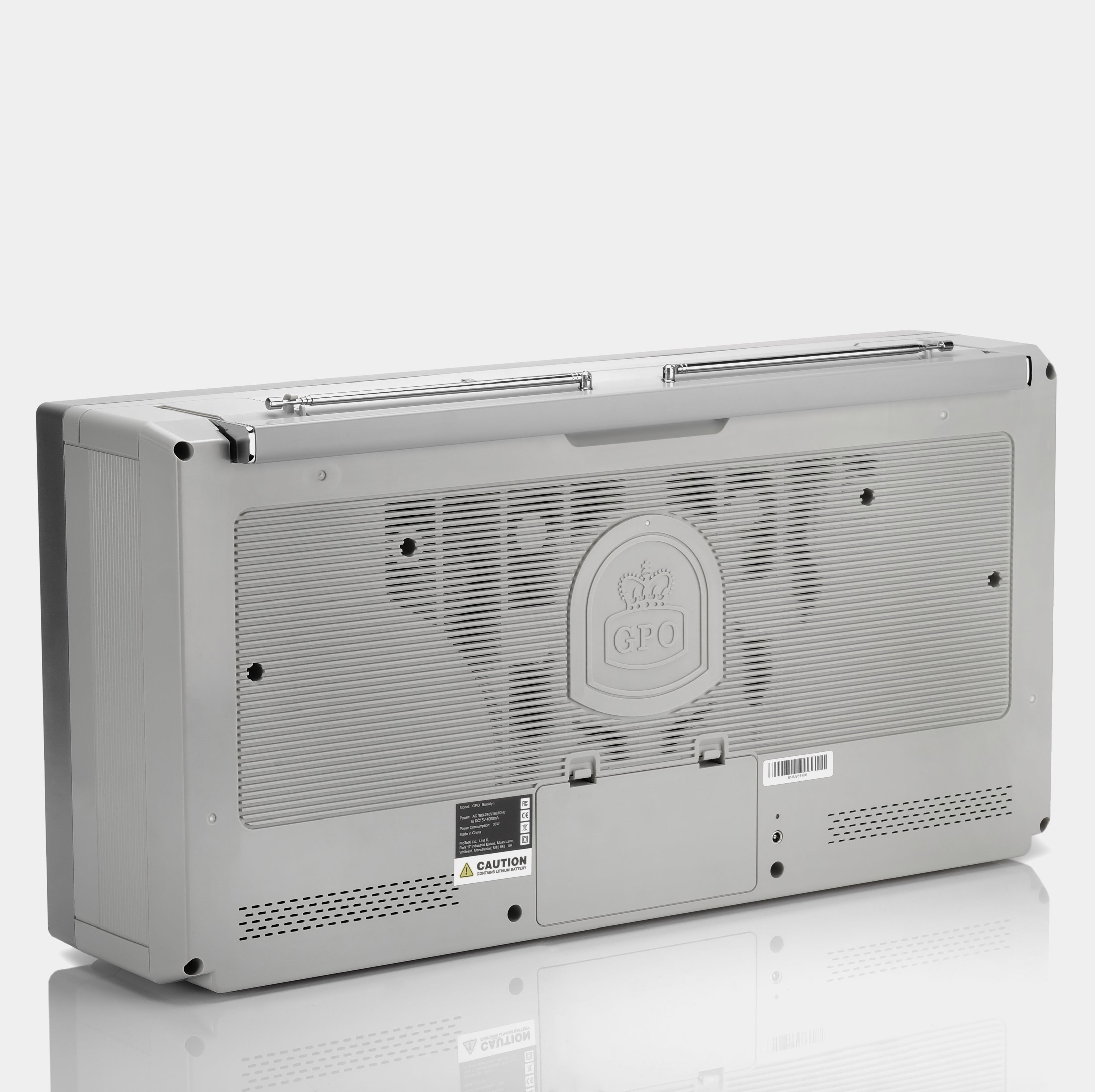 GPO Brooklyn Bluetooth Boombox Stereo Silver Cassette and CD Player