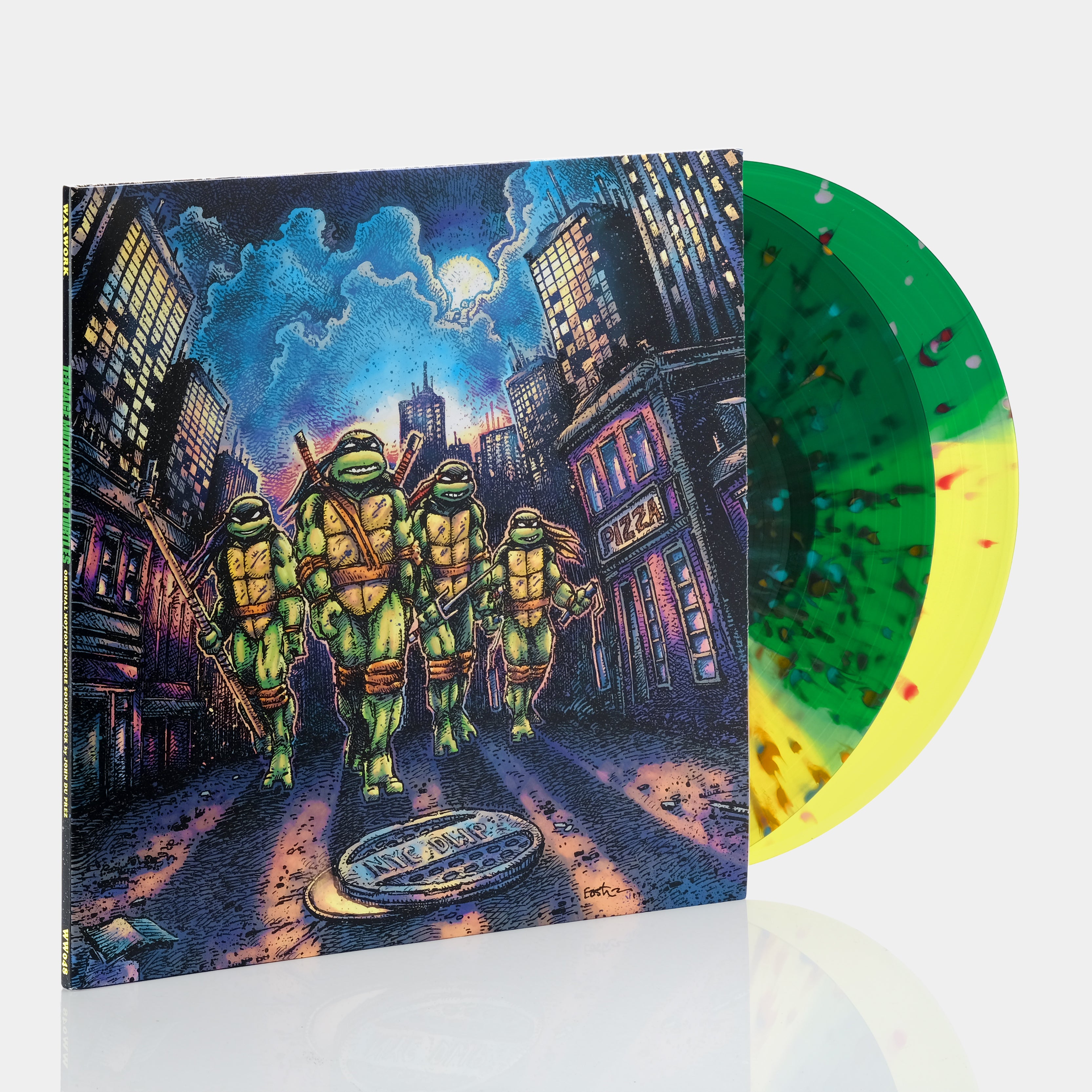 John Du Prez - Teenage Mutant Ninja Turtles 2xLP Yellow & Green With Multicolor Splatter (Turtle Mask Splatter) Vinyl Record