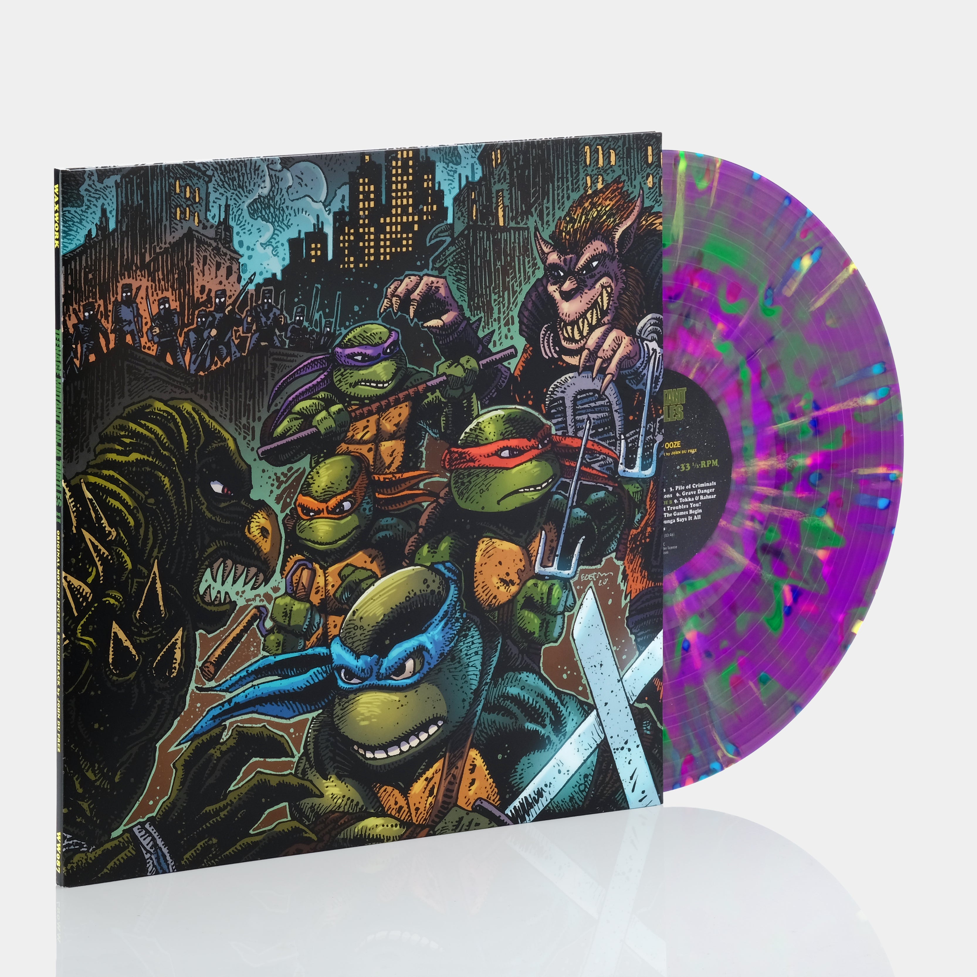 John Du Prez - Teenage Mutant Ninja Turtles II: The Secret Of The Ooze LP Green And Purple Swirl With Multicolor Splatter (Super Shredder And Turtle Brawl) Vinyl Record