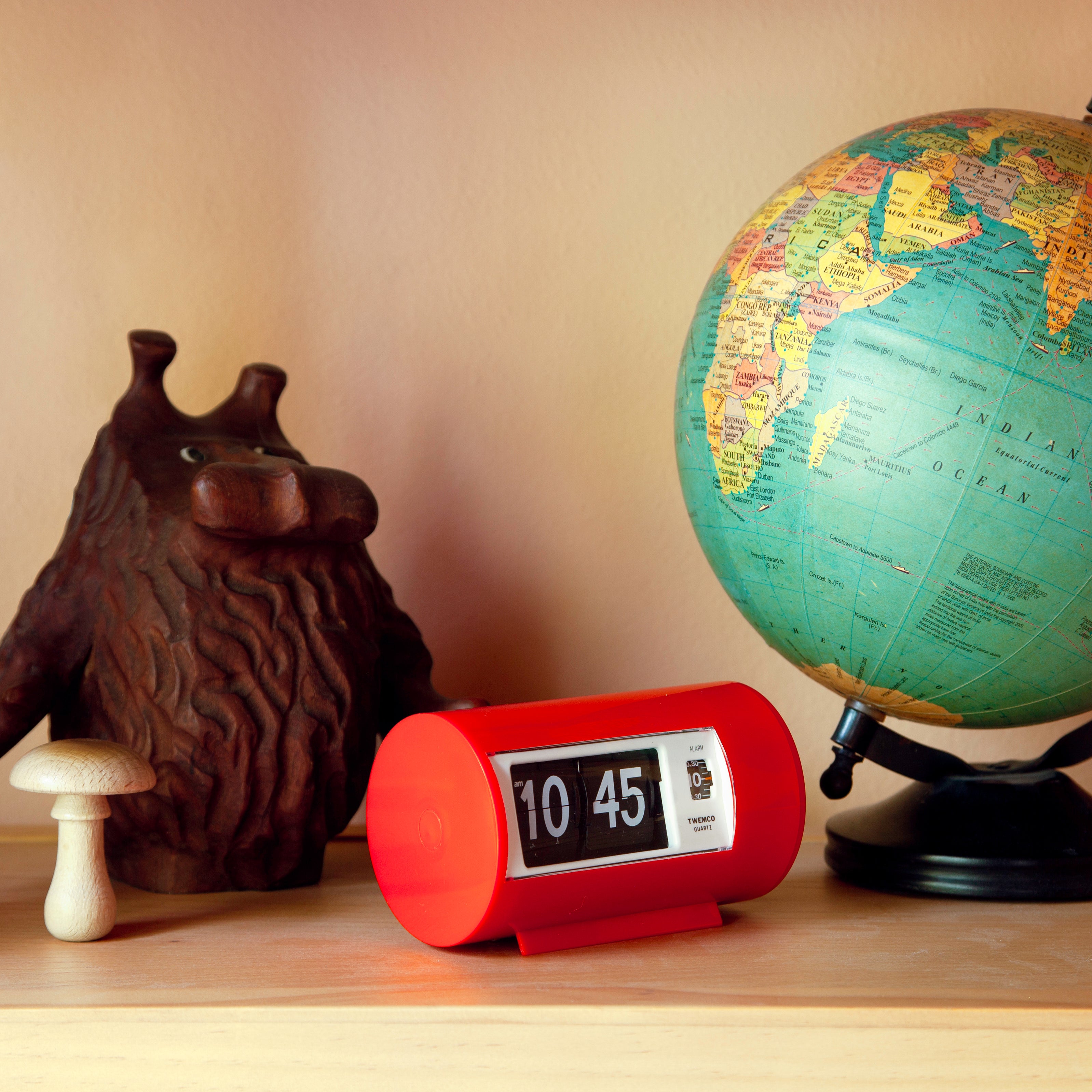 Twemco AP-28 Red Analog Flip Clock with Alarm