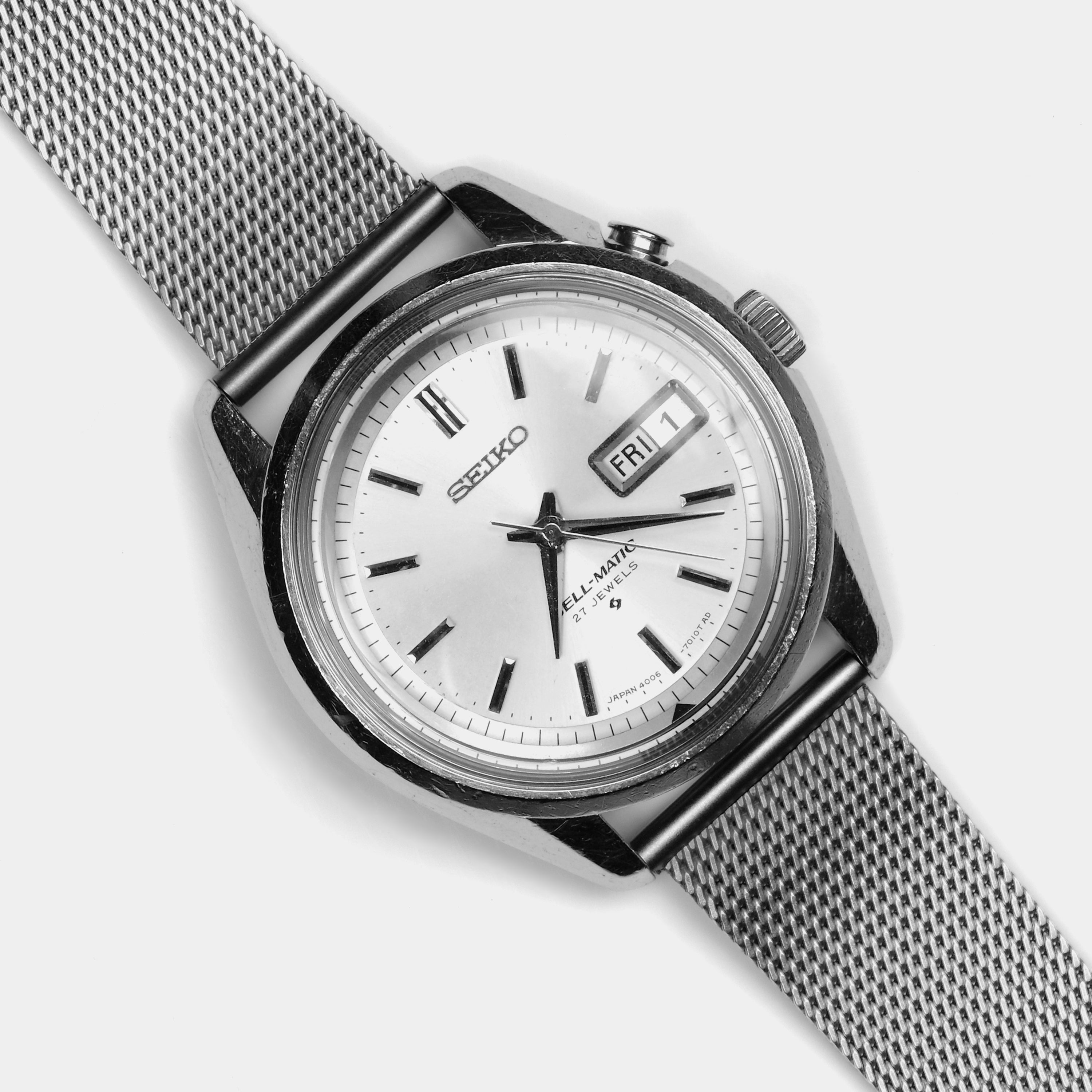 Seiko Bell-Matic Alarm Ref. 4006-7011 Silver Sunburst Dial Circa 1970 Wristwatch