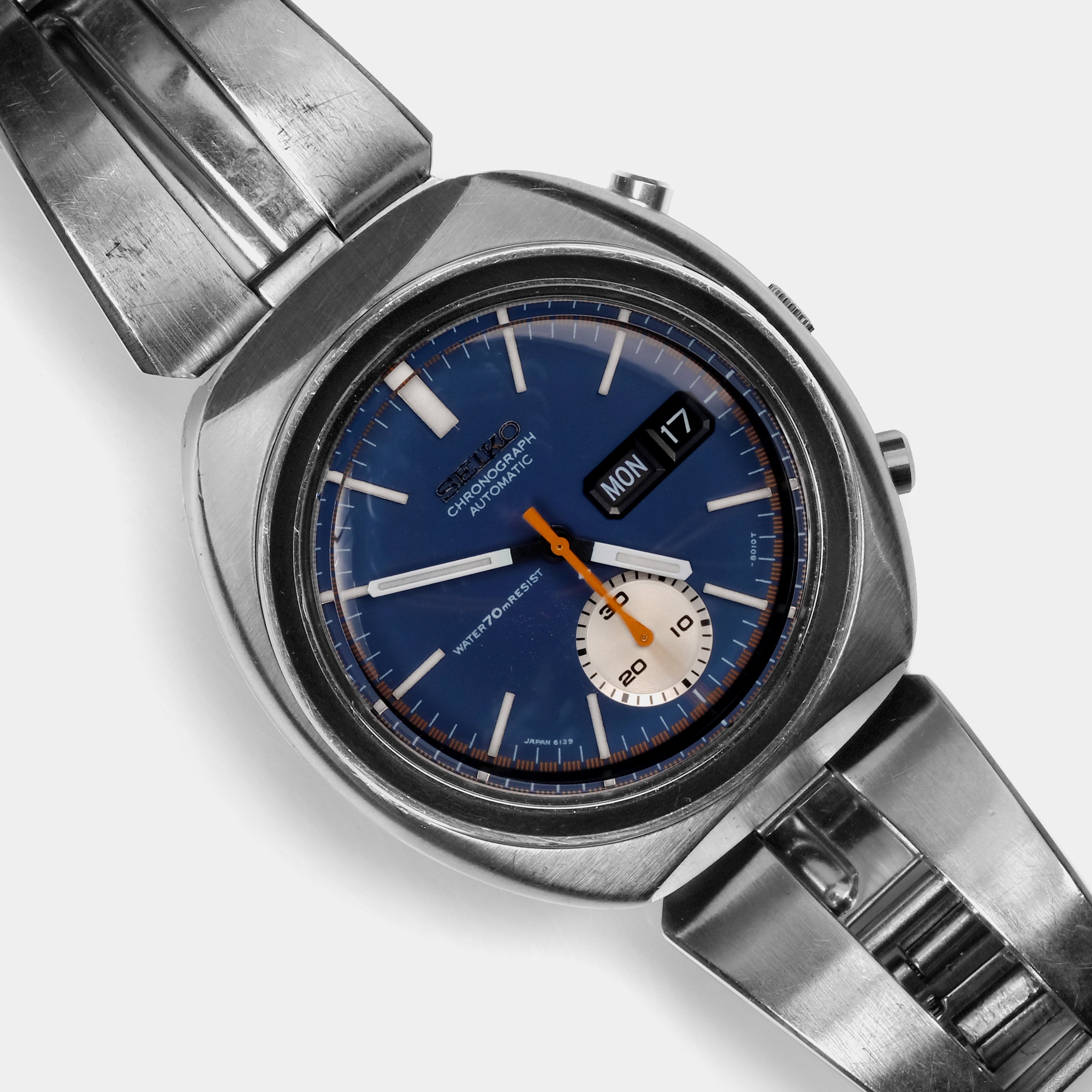 Seiko Automatic Chronograph Ref. 6139-8002 Blue Dial Circa 1971 Wristwatch