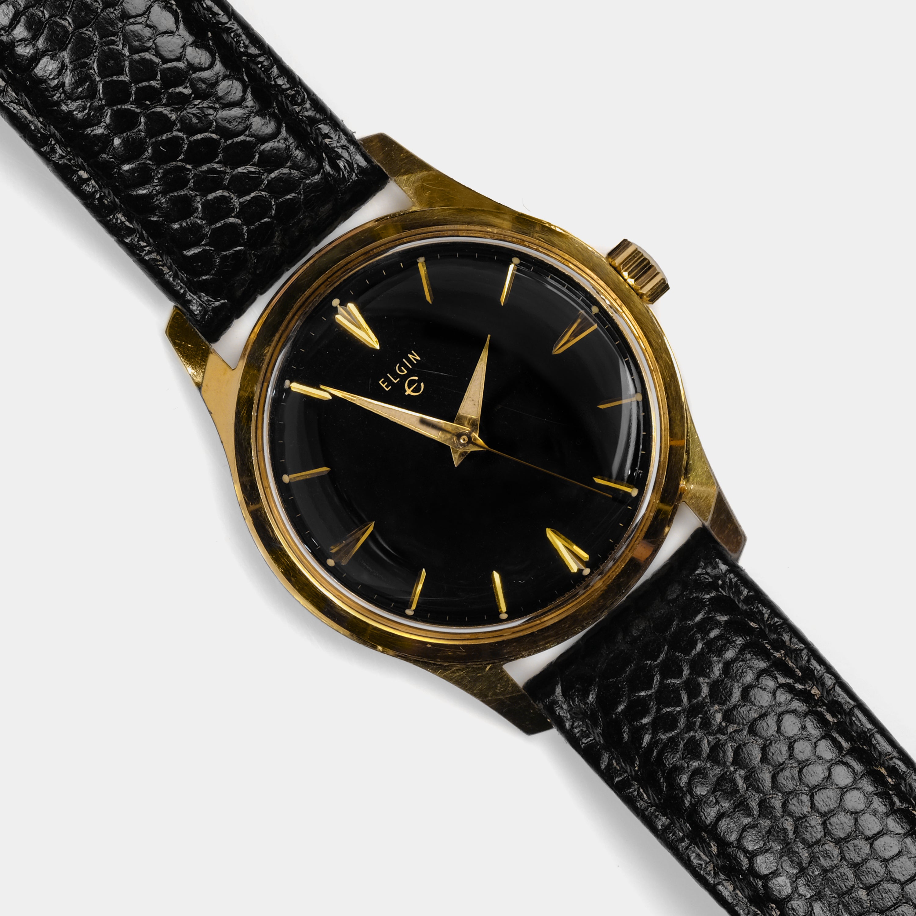 Elgin Manual-Wind Ref. 6966 Glossy Black Dial 1960s Wristwatch