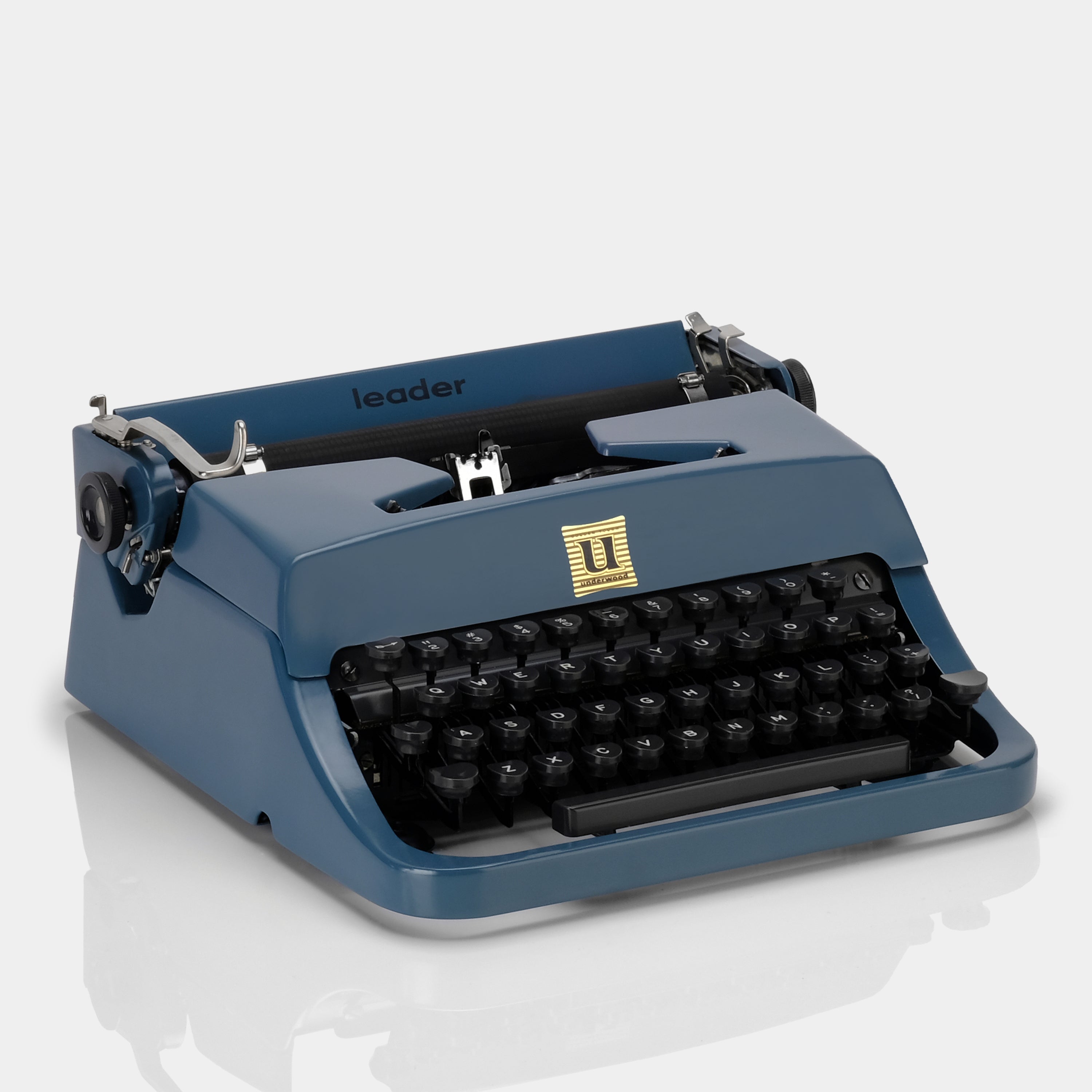 Underwood Leader Golden Touch Blue Manual Typewriter and Case