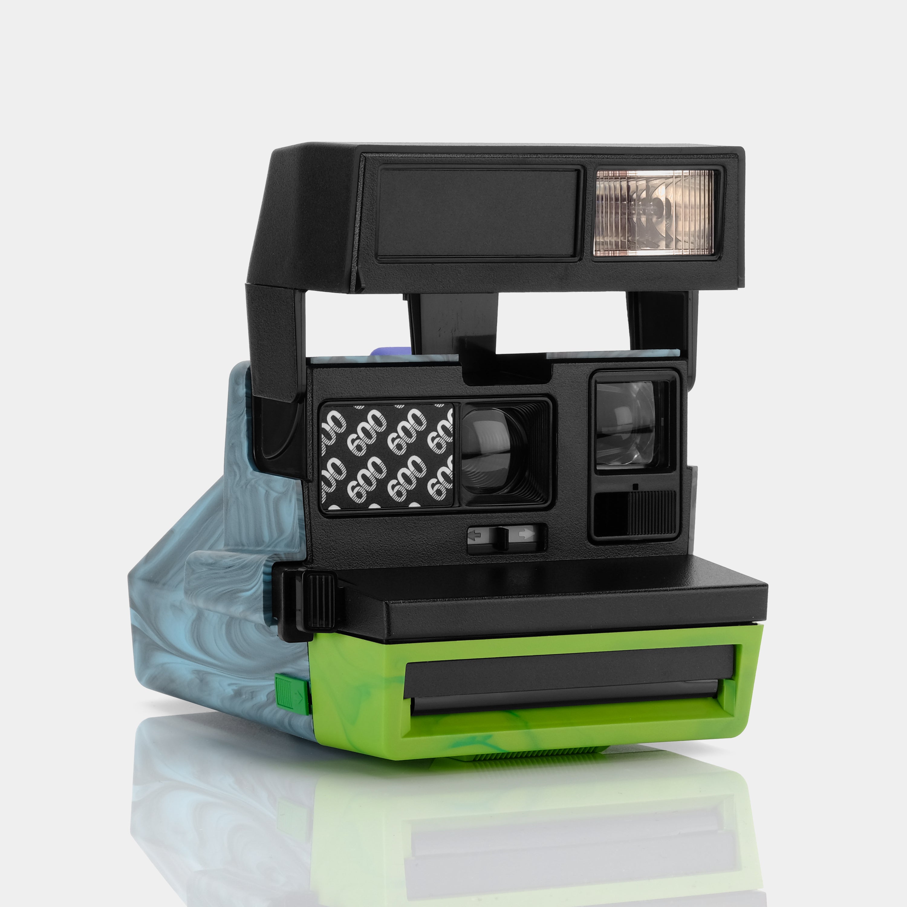 Blue, Black, and Lime Swirl 600 Instant Film Camera