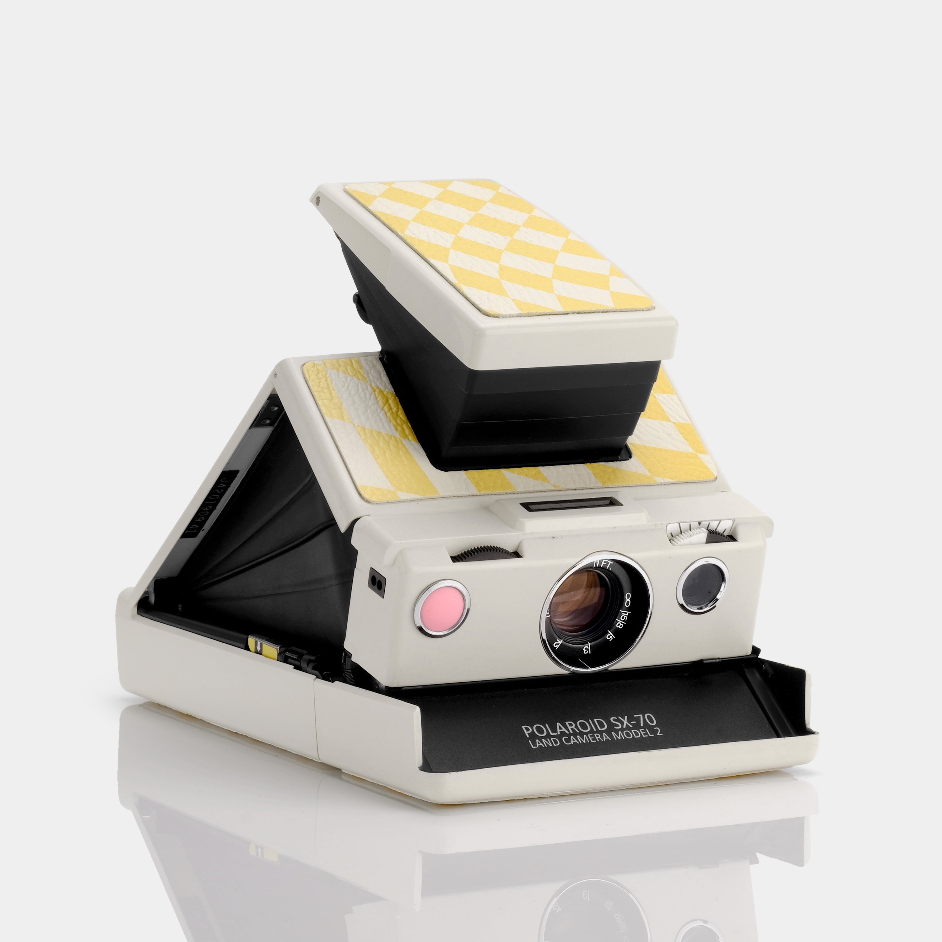 Polaroid SX-70 Model 2 Yellow Wave Check White Folding Instant Film Camera
