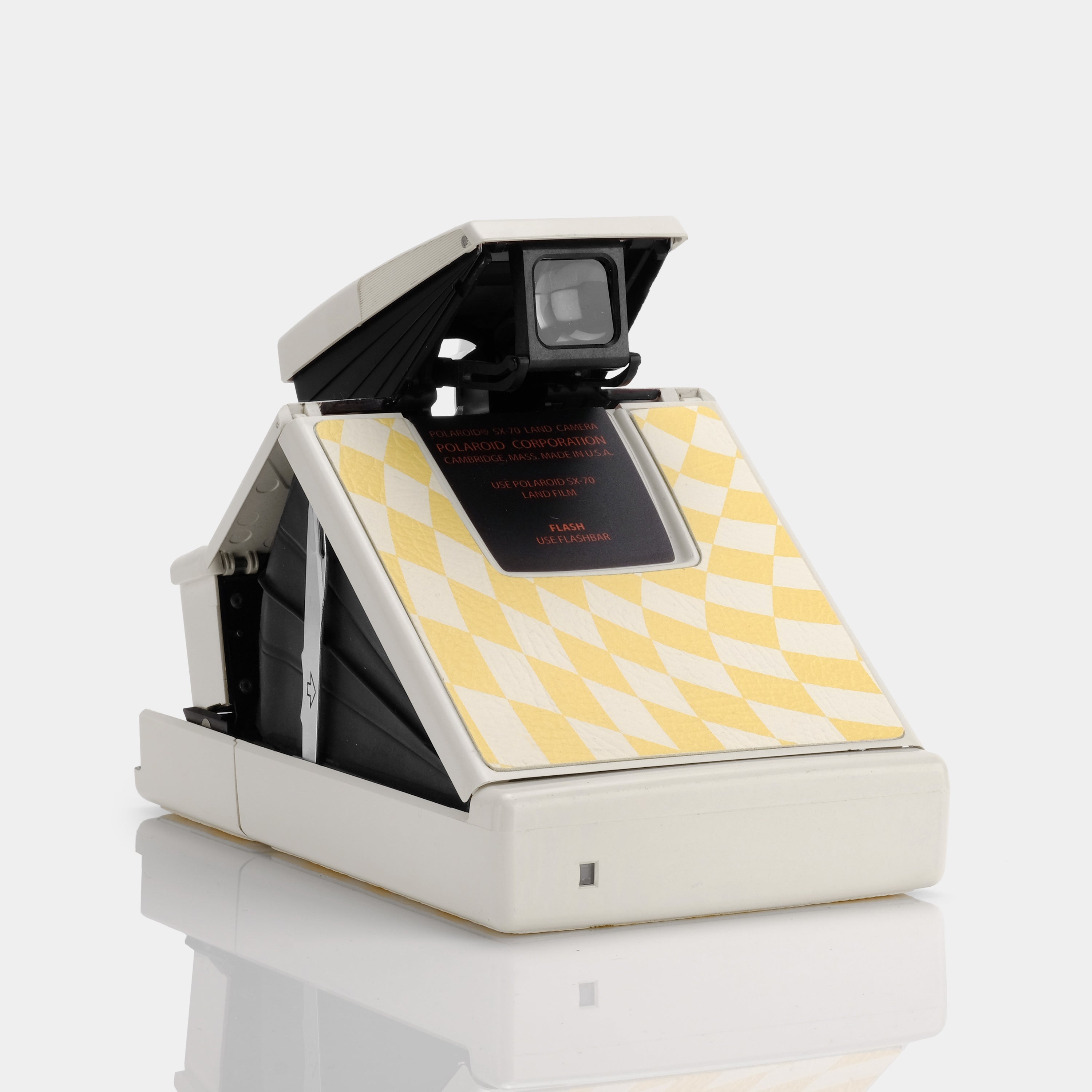 Polaroid SX-70 Model 2 Yellow Wave Check White Folding Instant Film Camera