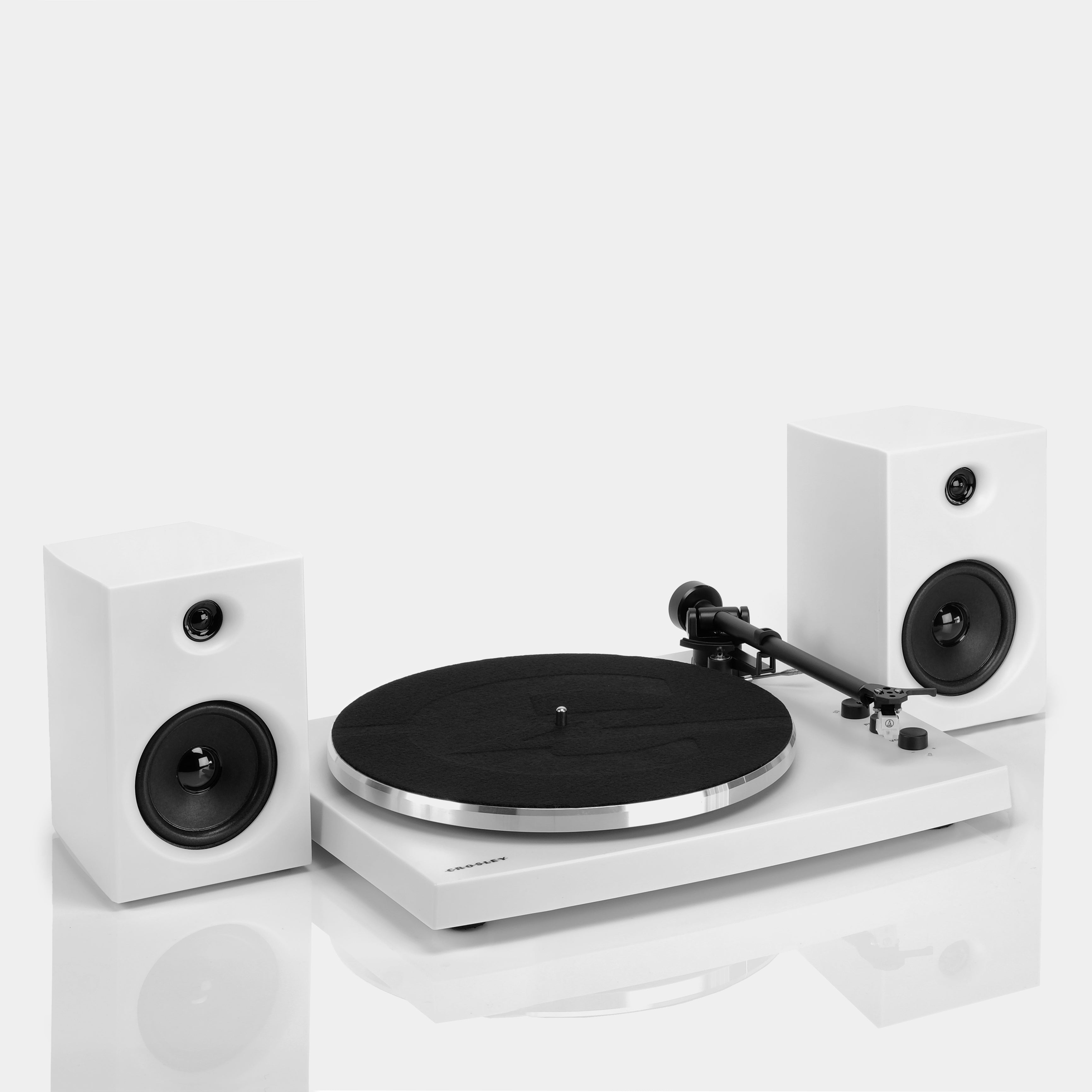 Crosley T150 White Turntable and Speakers