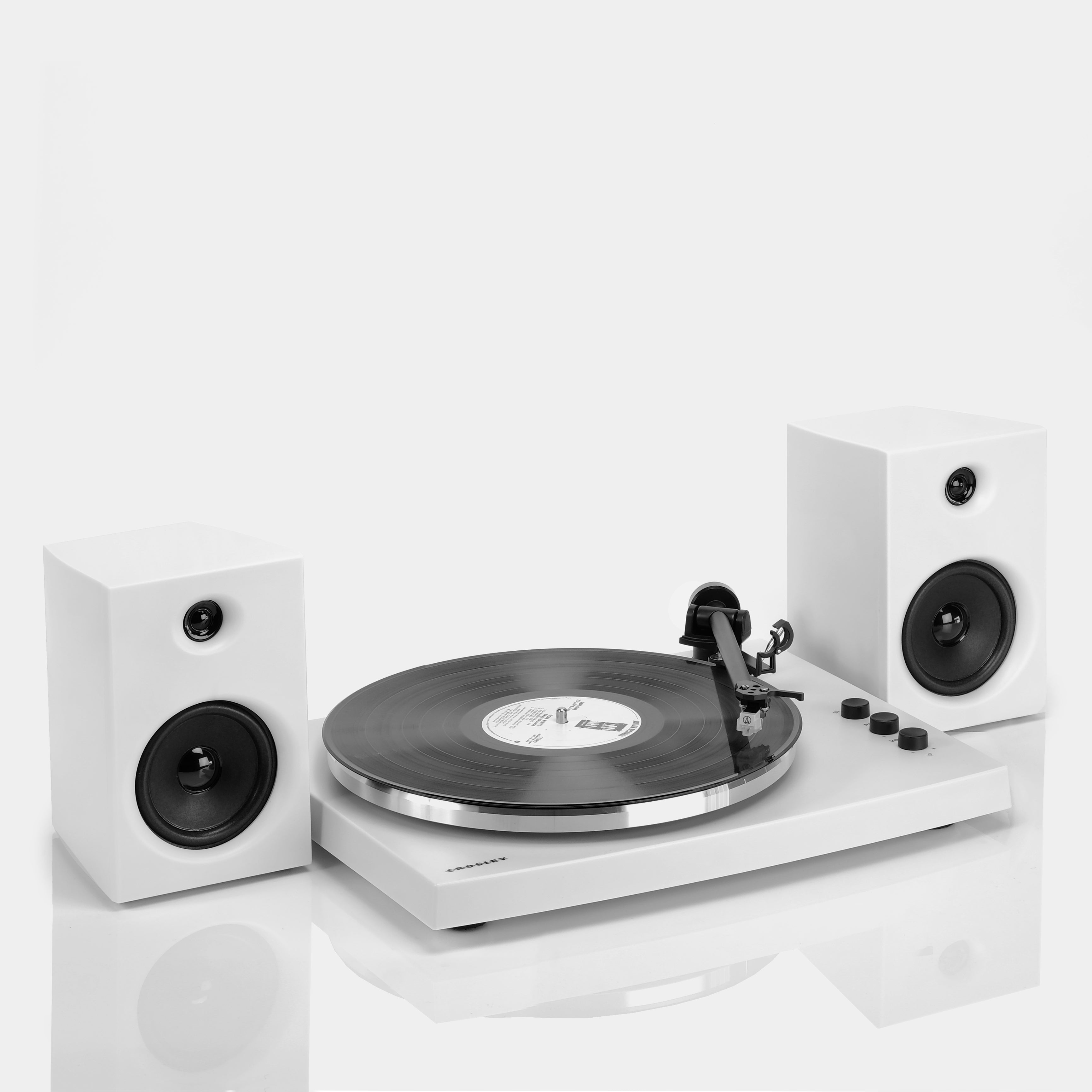 Crosley T150 White Turntable and Speakers